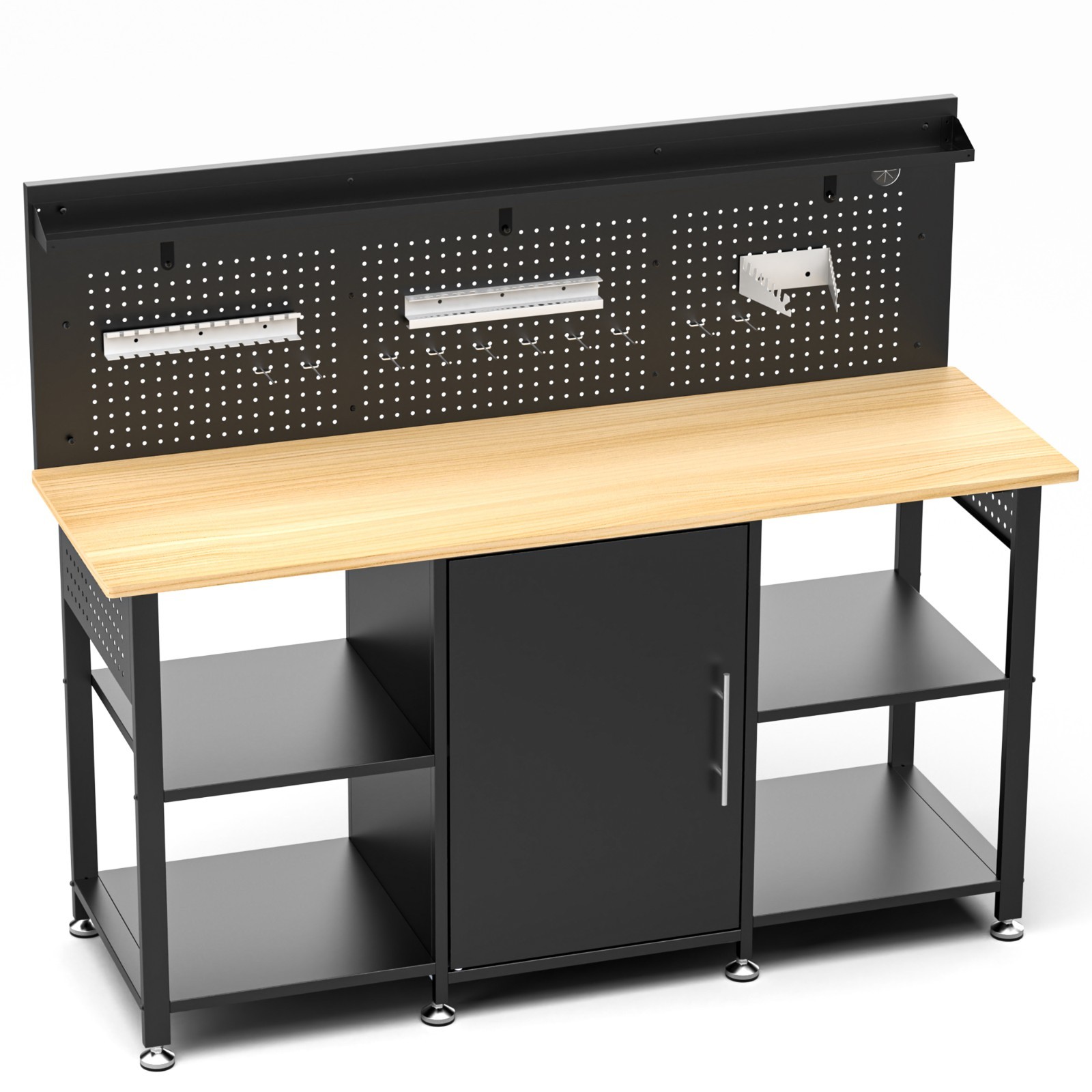 60" Heavy Duty Workbench 2000lb Capacity Wood Top Cabinet Pegboard Outlet
