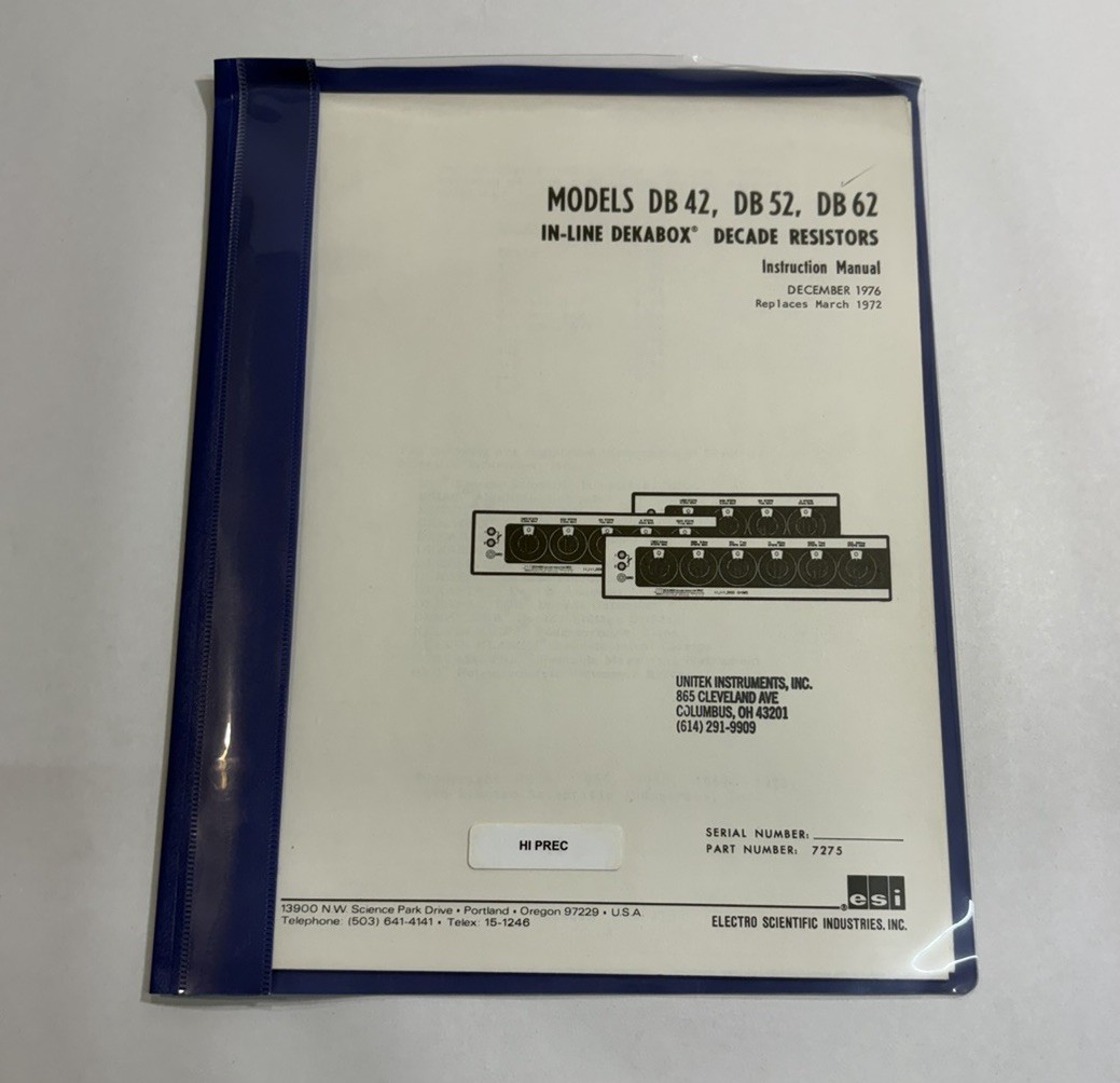 ESI Dekabox Decade Resistor Box DB 42, DB 52, DB 62 Instruction Manual Guide