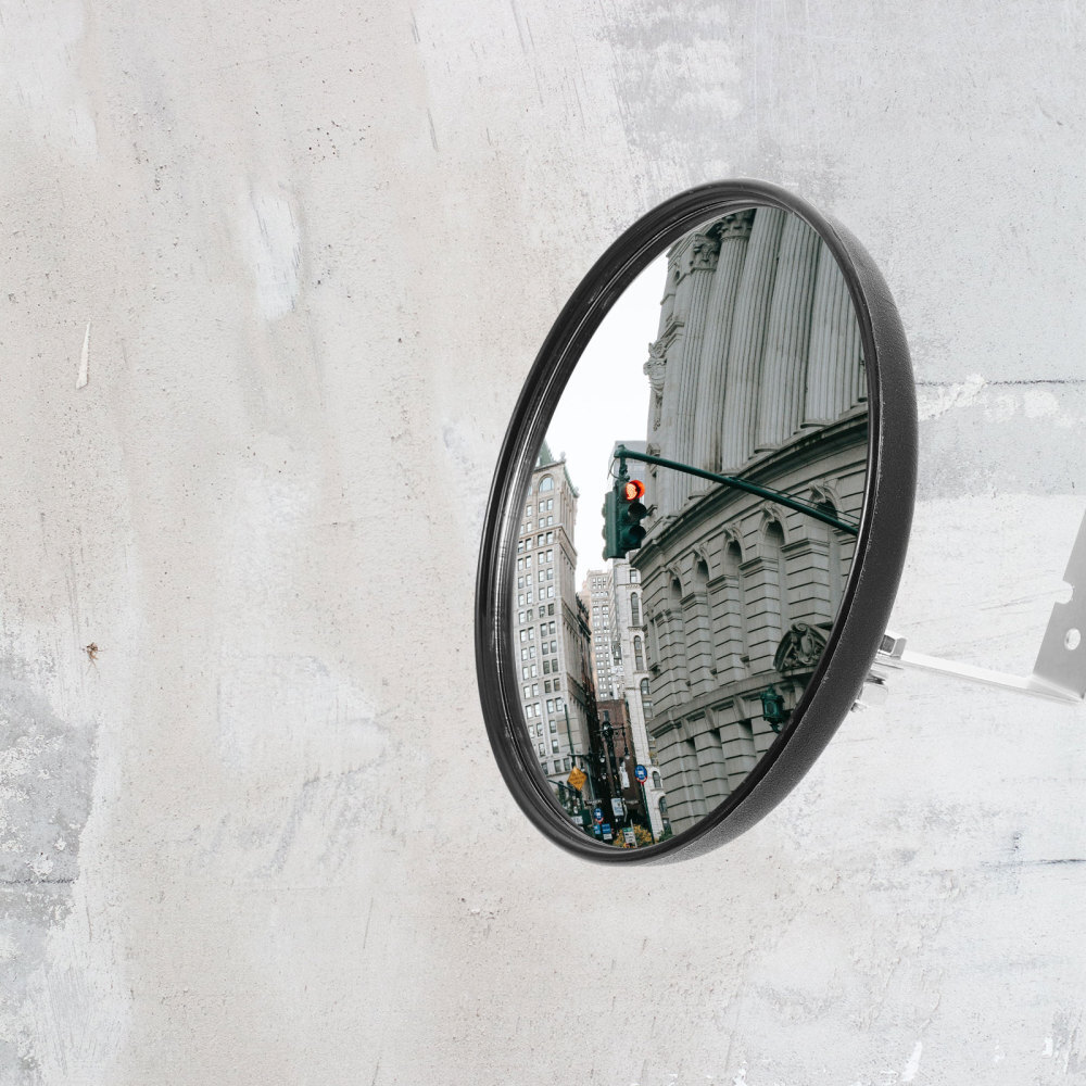 Security Mirror Corner Supermarket Surveillance Road Wide Angle View Garage