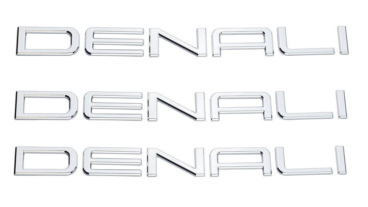 3Pc GM OEM DENALI Door Emblem Liftgate Nameplate Envoy Yukon 15070426 Chrome