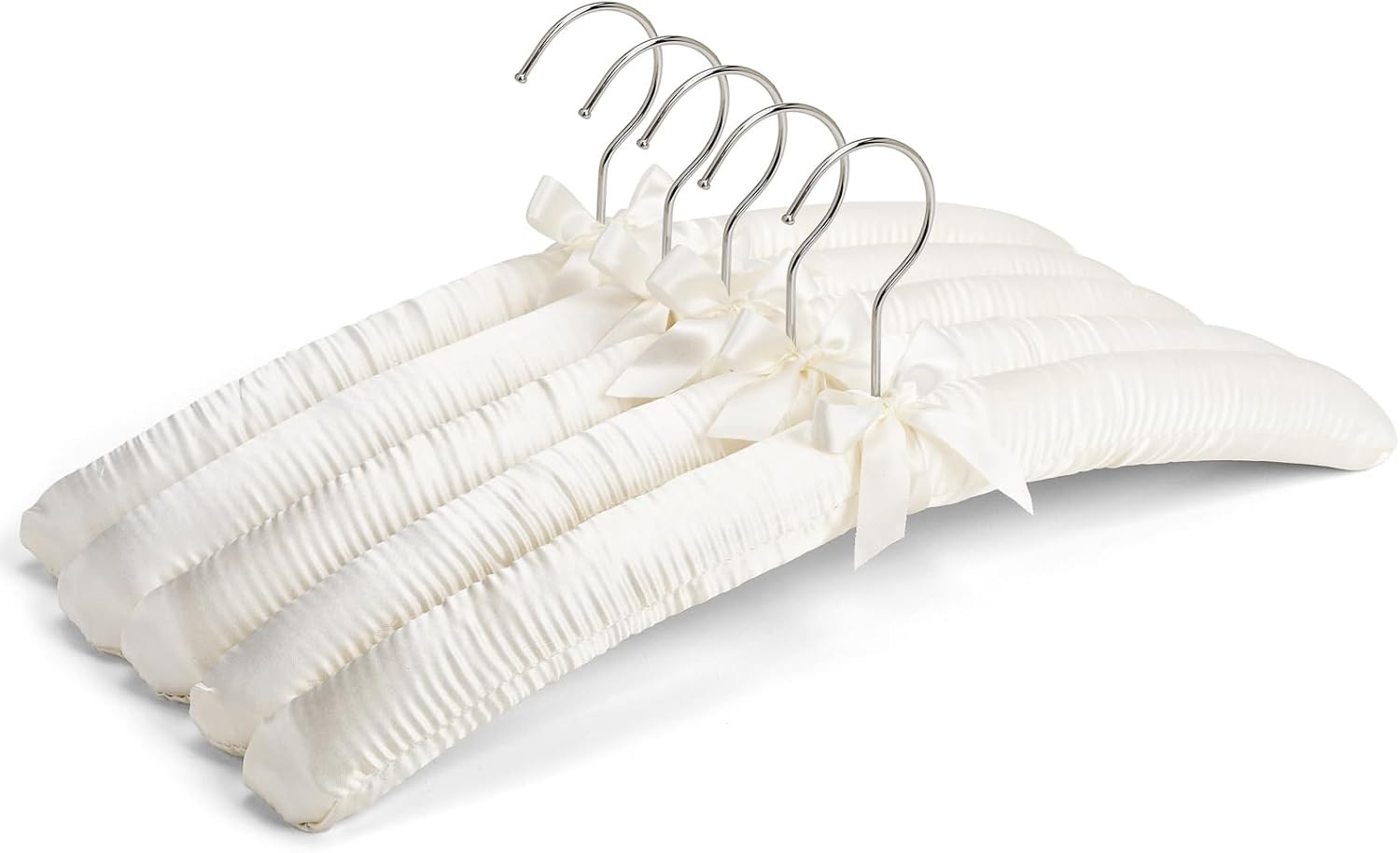 Amber Home 5 Pack 17 Inch Large Ivory Satin Padded Hangers for Women Clothing, a