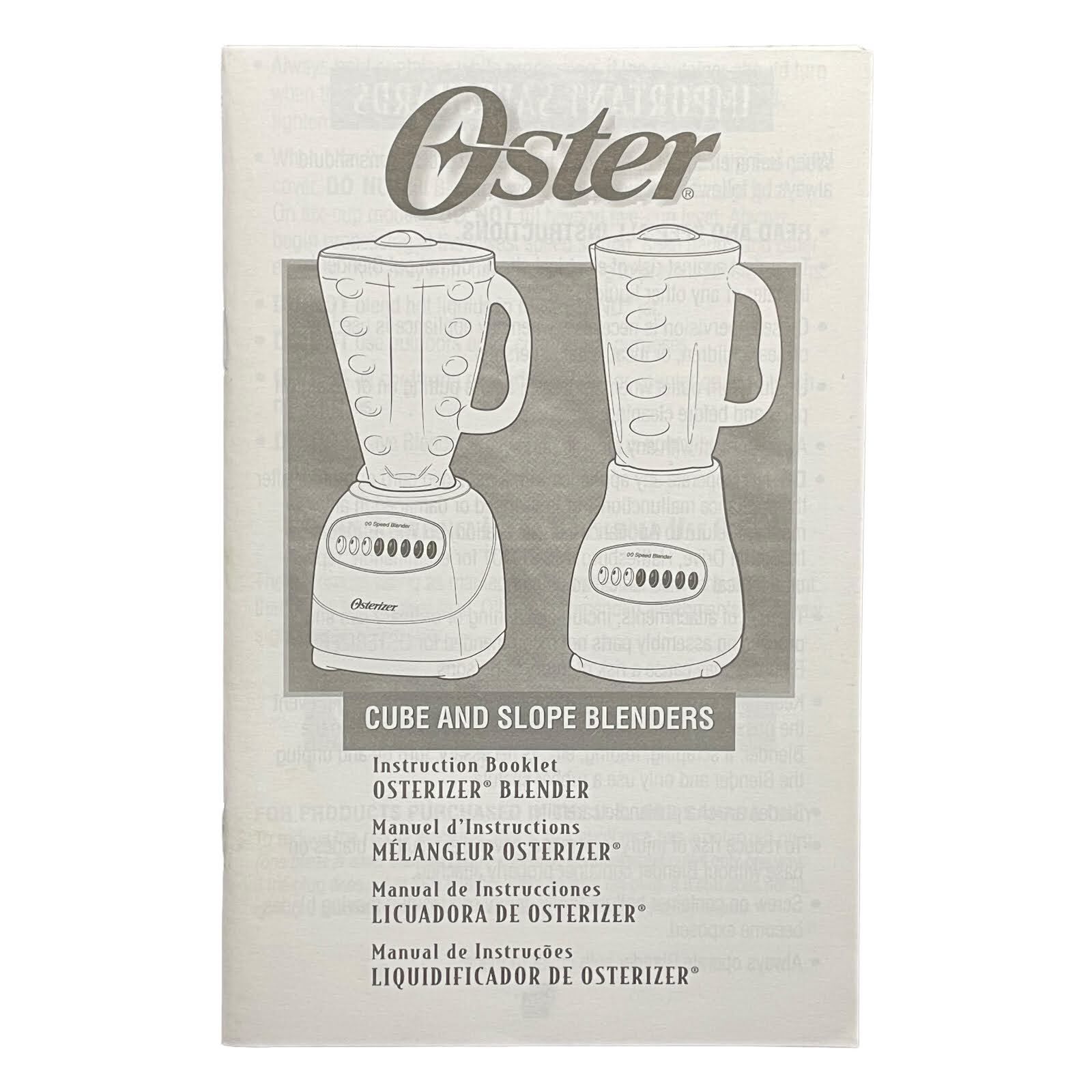 Oster Cube and Slope Blenders Instruction Booklet