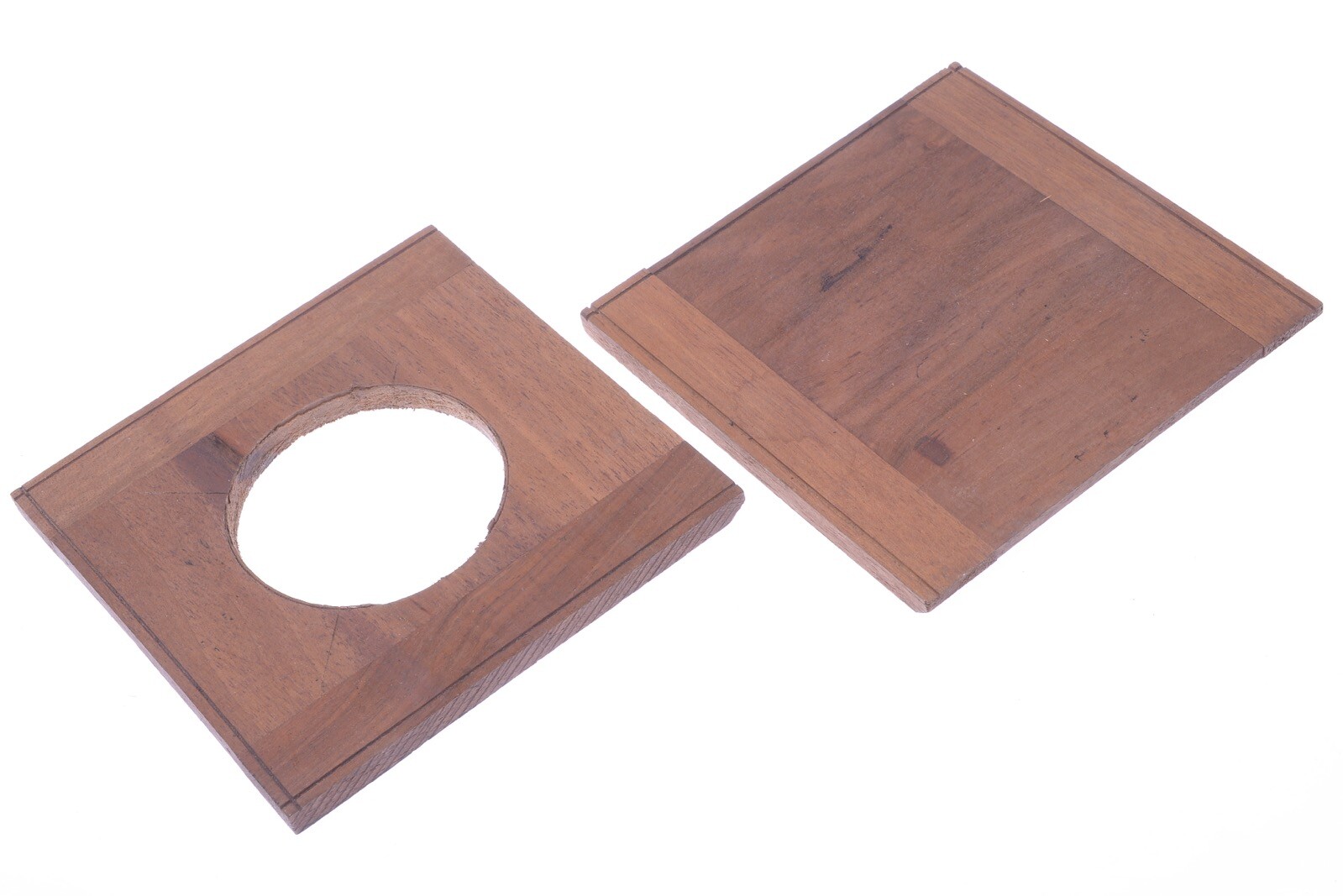 ✅ 2 ANTIQUE WOOD LENS BOARD PLATE 120X120X7MM, 63MM HOLE LARGE FORMAT CAMERA