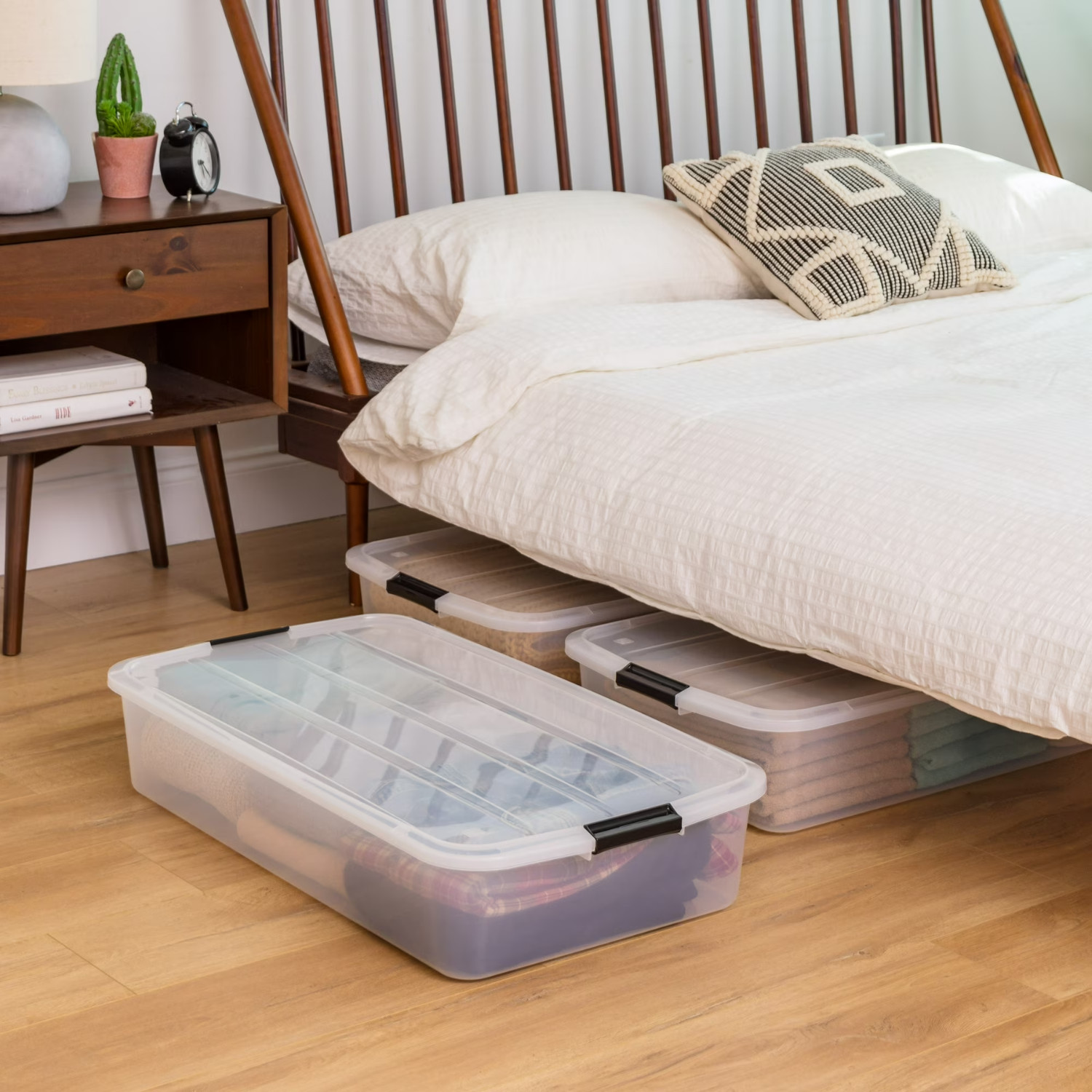 3 Pack IRIS USA 50 Qt Under Bed Storage Bins Clear with Latching Lids