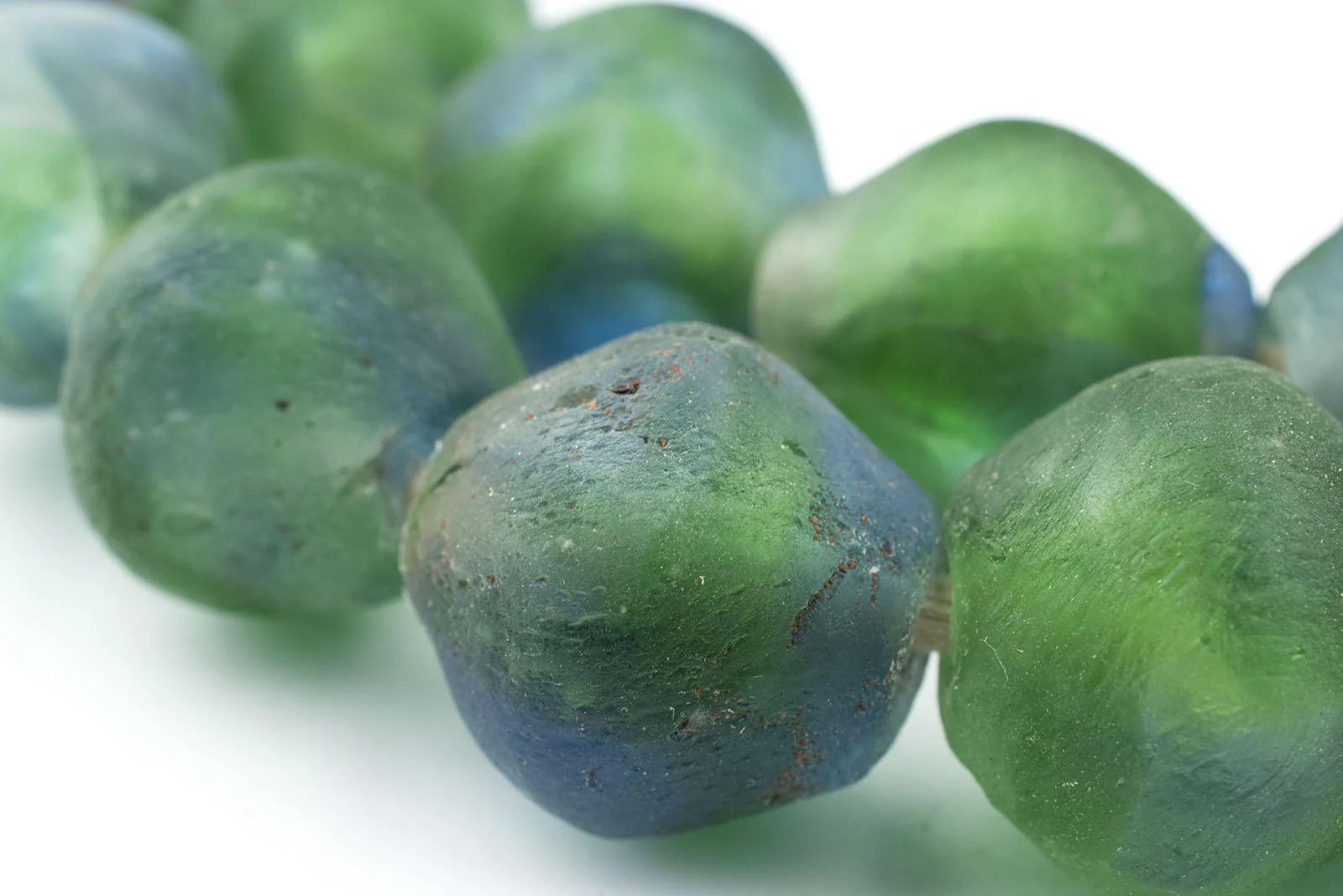 Jumbo Blue-Green Swirl Bicone Recycled Glass Beads 25mm Ghana African Sea Glass