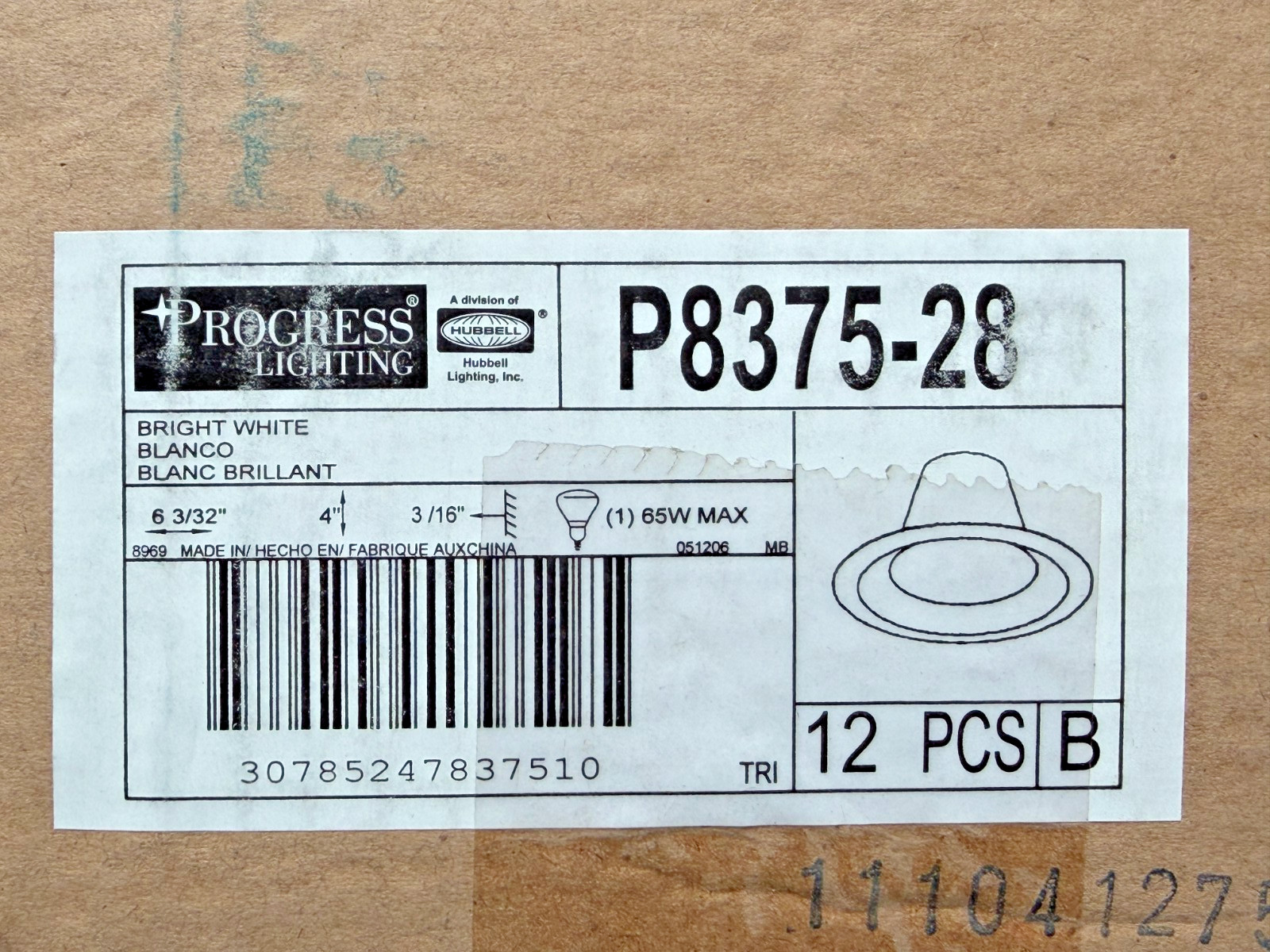 NEW Box of 12 Progress Lighting P8375-28 White 5" Baffle Recessed Shallow Trim