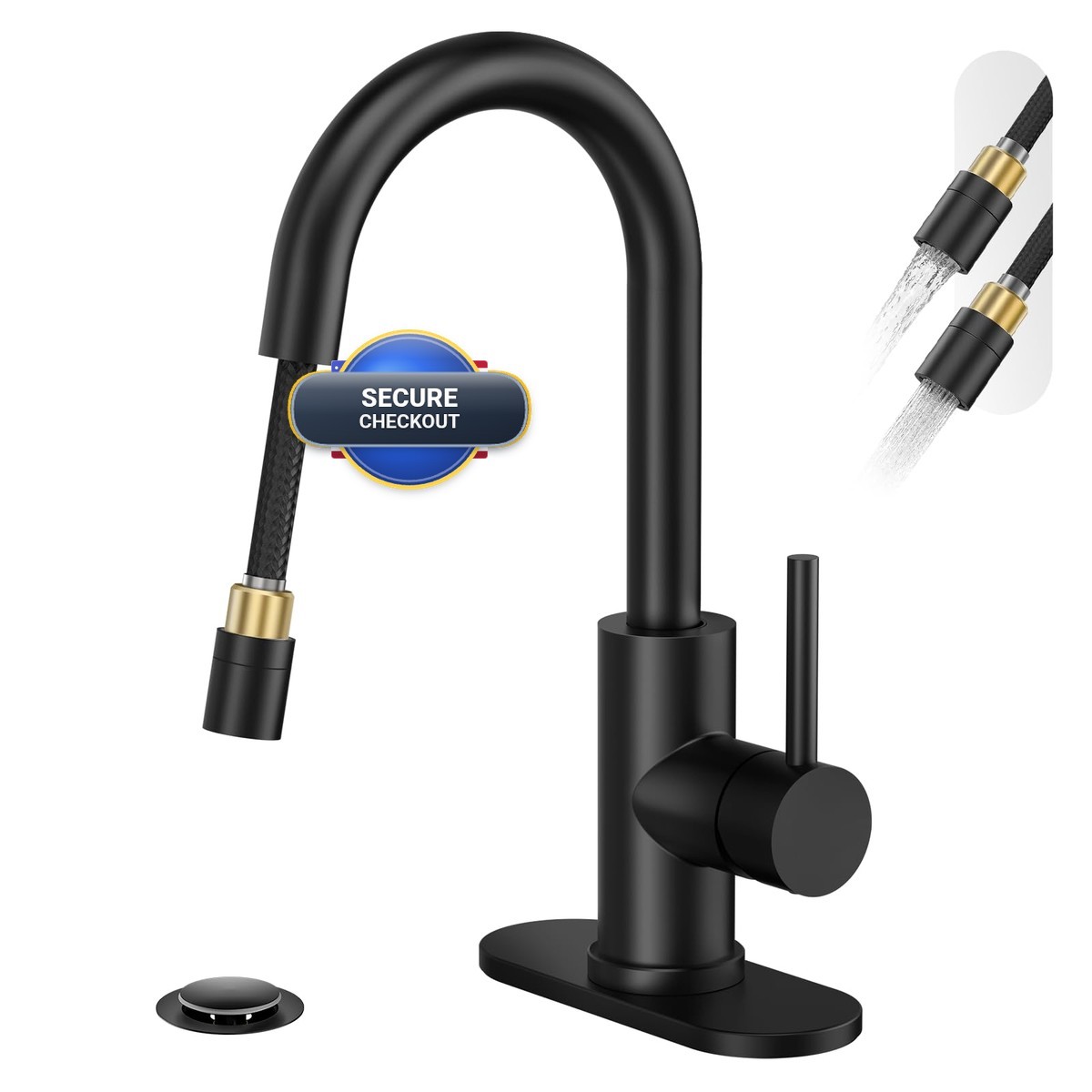 Phiestina Tall Bathroom Faucet Pull Out Sprayer,Matte Black Single Handle