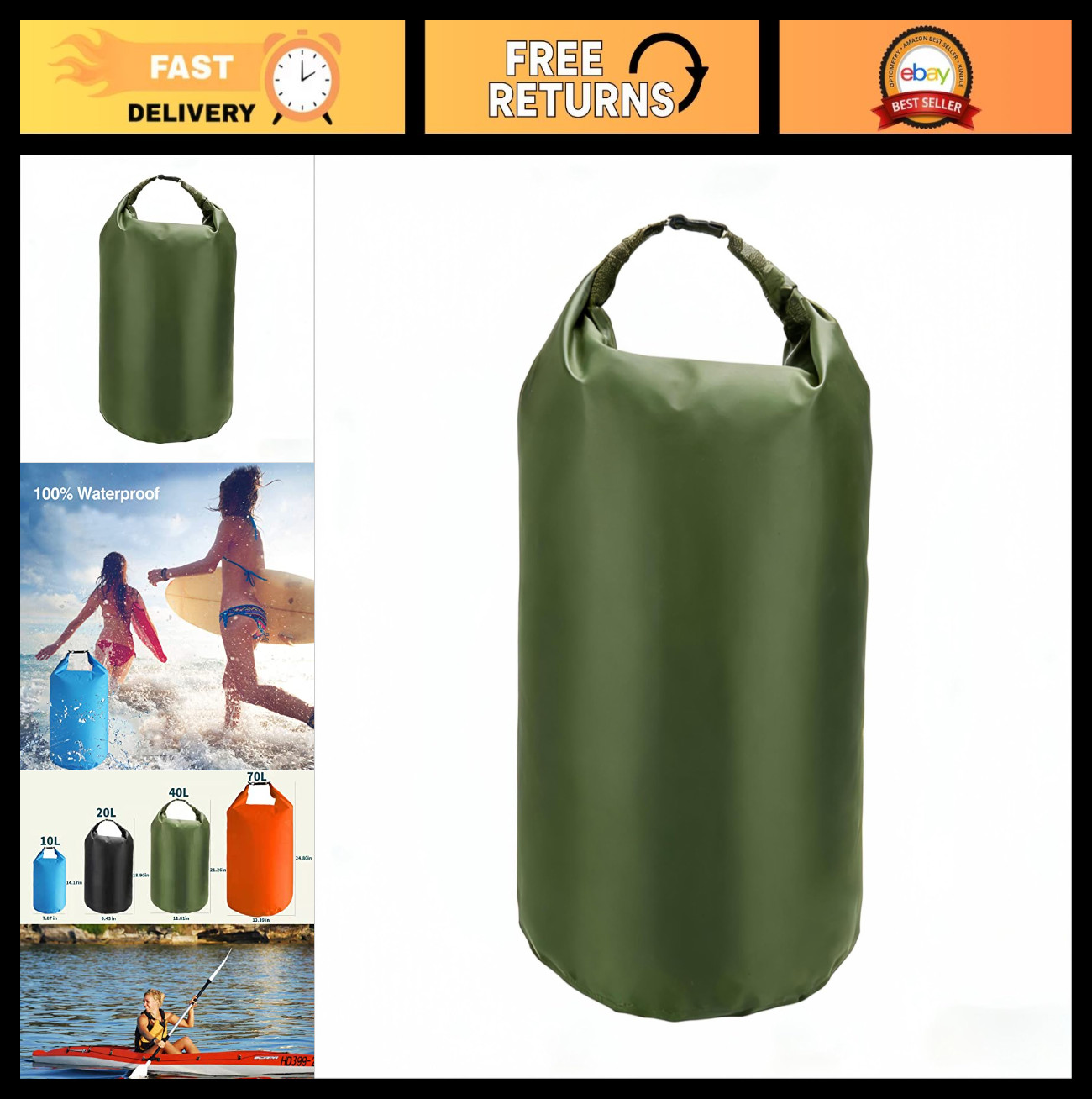 CMCOOPLX 10L/20L/40L/70L Waterproof Dry Bags, Lightweight Canoe Storage for