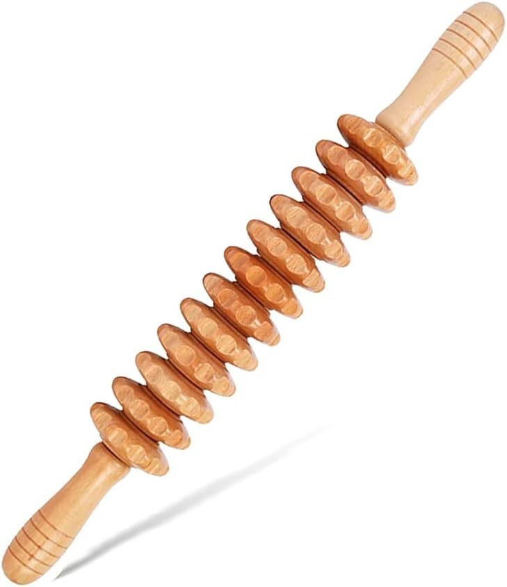 Wooden Massage Roller for Body Shaping Wood Therapy Roller with 11 Rotating Roll