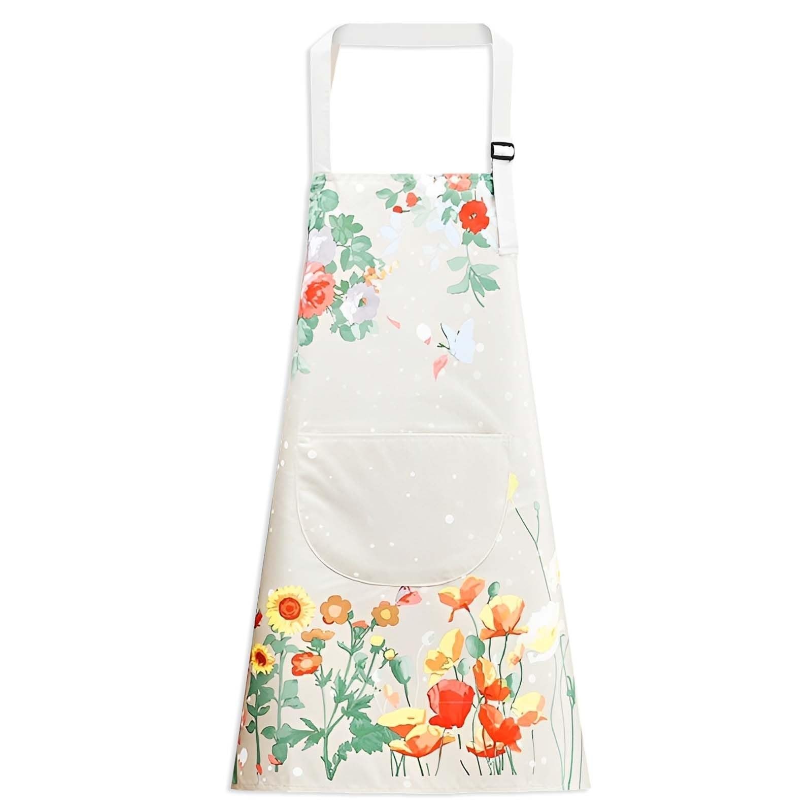 Floral Aprons with Pocket Blooming Women Waterproof Apron Adjustable Neck Lon...