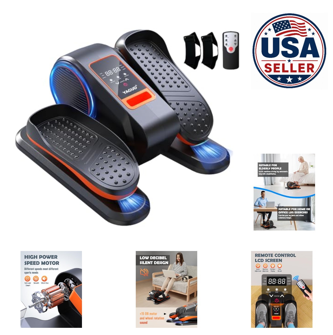 Under Desk Elliptical Machine Leg Exerciser for Seniors 13 Speeds Quiet Remote