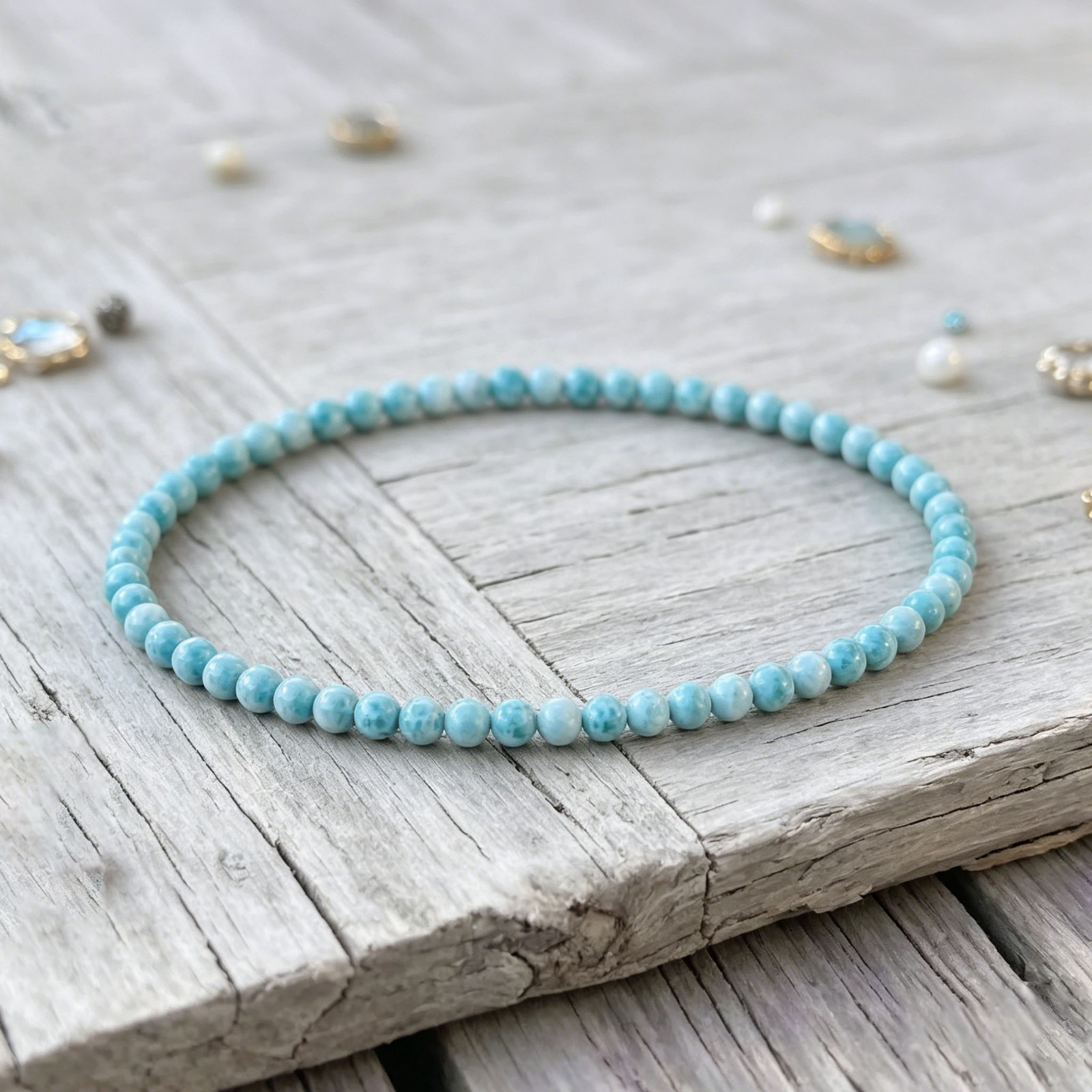 Larimar 4mm Beaded Bracelet Calming Emotional Healing Crystal Jewelry for Women