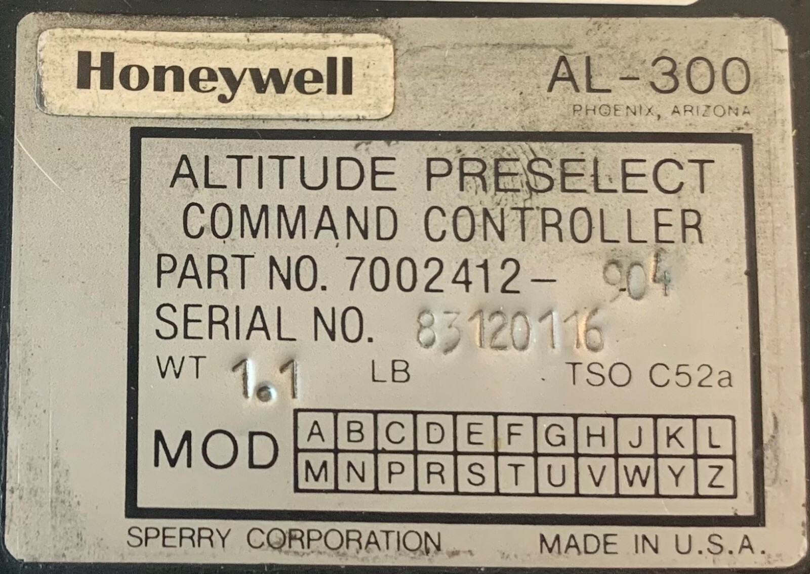 Altitude Preselect Command Controller AL300 7002412-904 Guaranteed Repairable