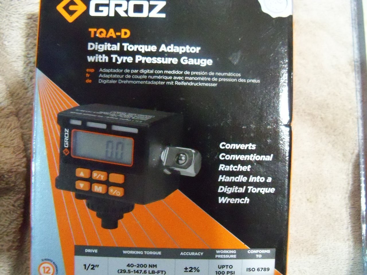 Digital Torque Adapter, 1/2 in. Drive, 29-147 lb-ft, LED   Groz
