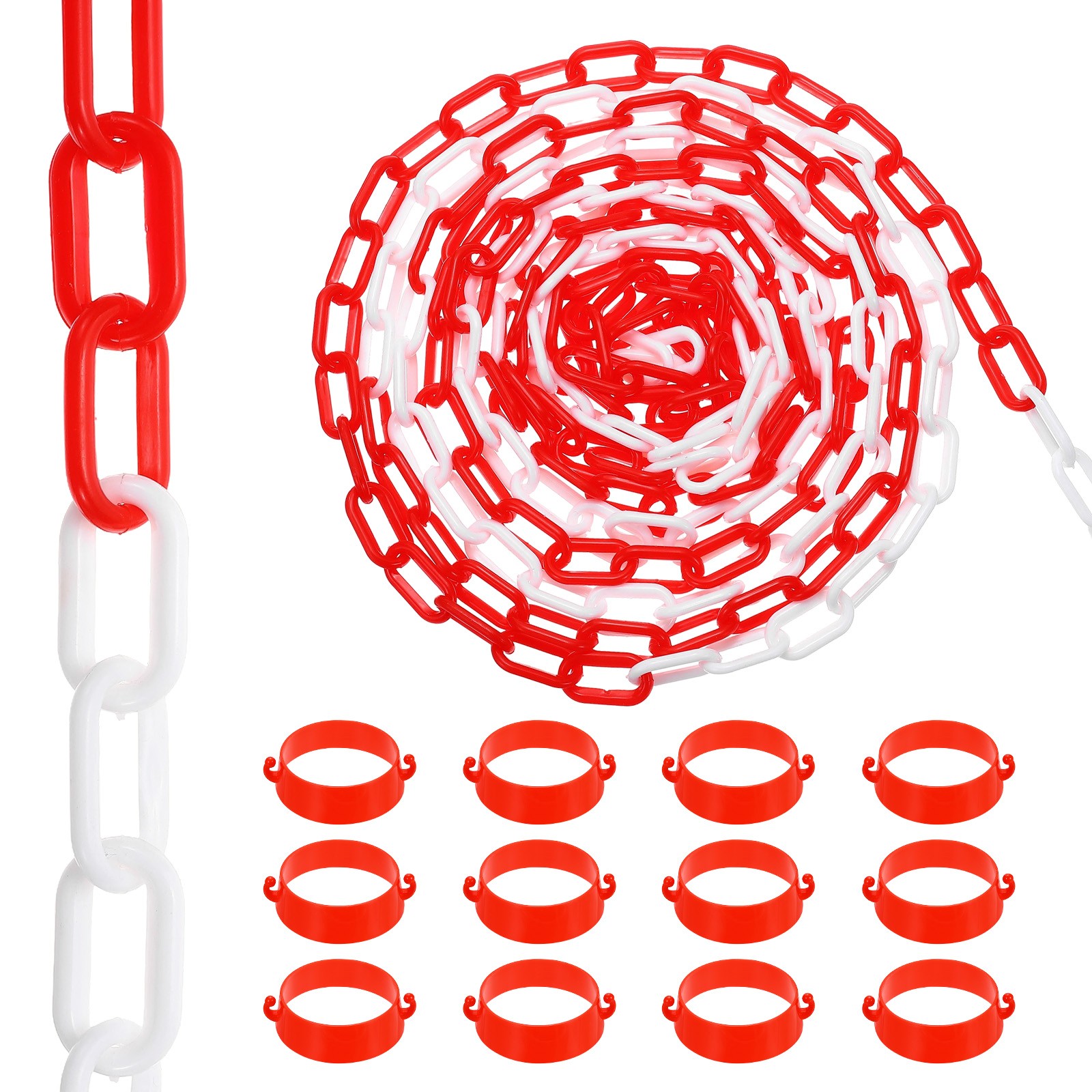100Ft Plastic Chain Barrier, Link Chain Stanchion with Traffic Cones, Red White