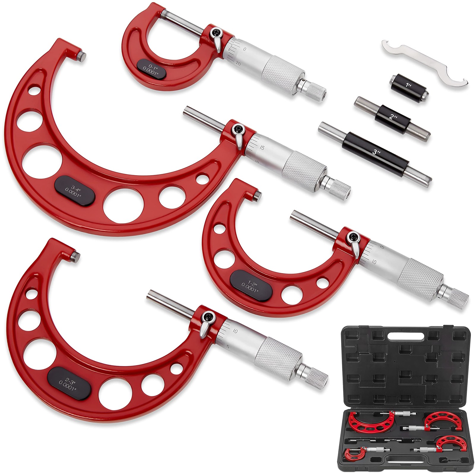 Premium Outside Micrometer Set 0-4" / 0.0001" (0-1"/1-2"/2-3"/3-4") Precision...