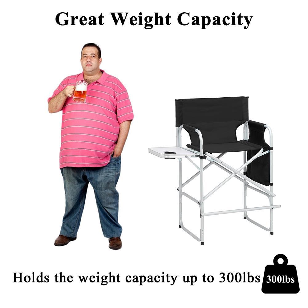 Tall Directors Chair Black Aluminum Folding Chair Outdoor Indoor With Cup Holder