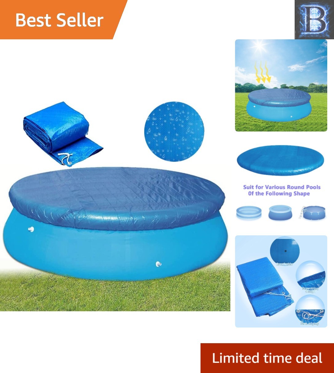 Eco-Friendly Solar Pool Cover 8FT - Drawstring Design for Above Ground Pools