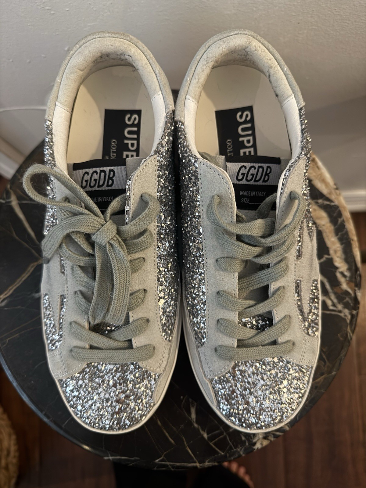 Silver Glitter Star Sneakers Women’s 37 Low Top (not authentic)