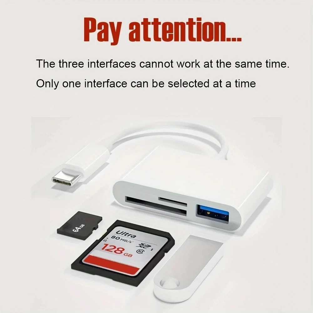 USB C to SD Card Reader, 3-in-1 Hub Converter, Micro SD TF Memory Type-C Adapter