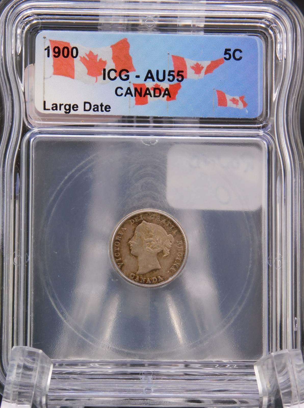 1900 ROUND 0 LARGE DATE CANADA ICG FIVE CENT AU55 (BT1252)