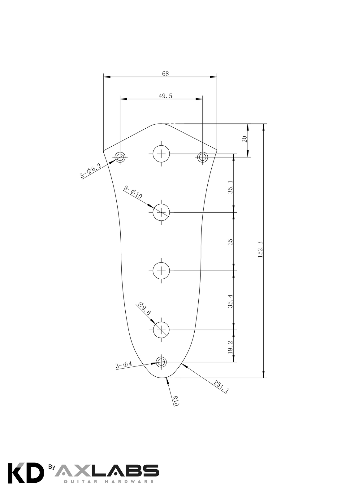 KD By AxLabs Steel J-Bass Style Control Plate, 4-Hole Deluxe - Satin Gold