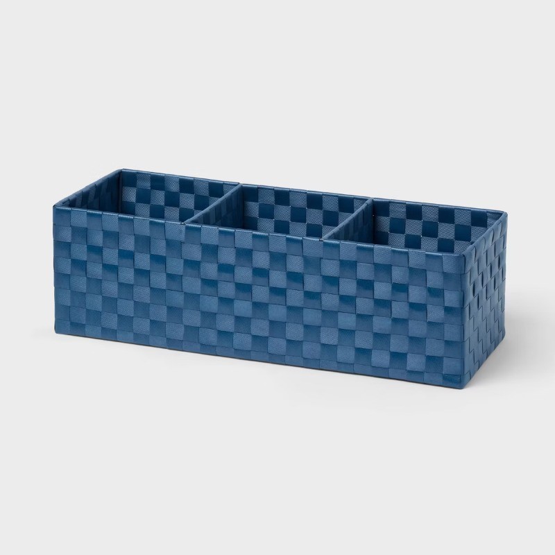 Woven Plastic 3 Compartment Bin Navy
