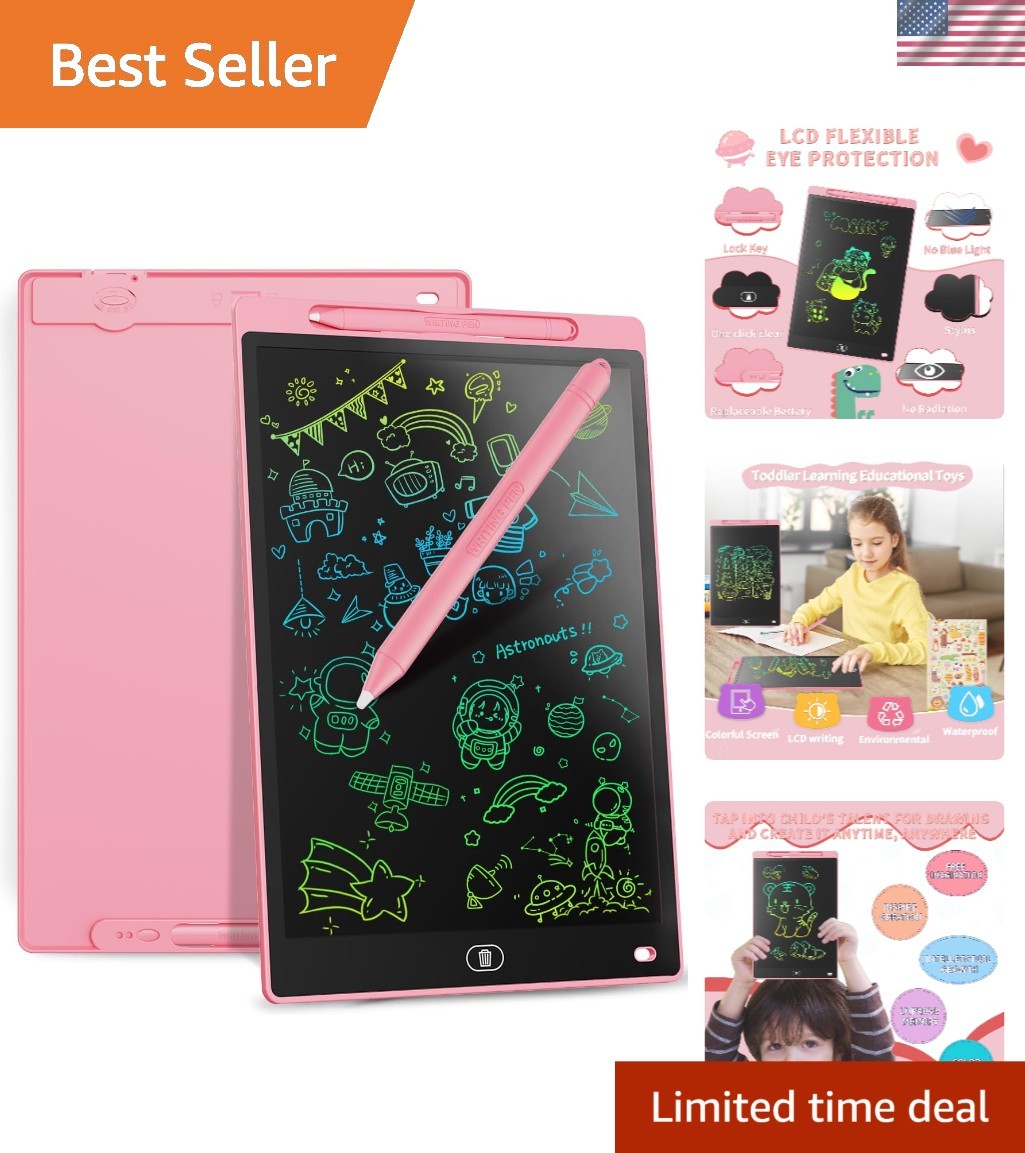 Portable 12-Inch Colourful Graphic Tablet for Creative Kids - Pink Design