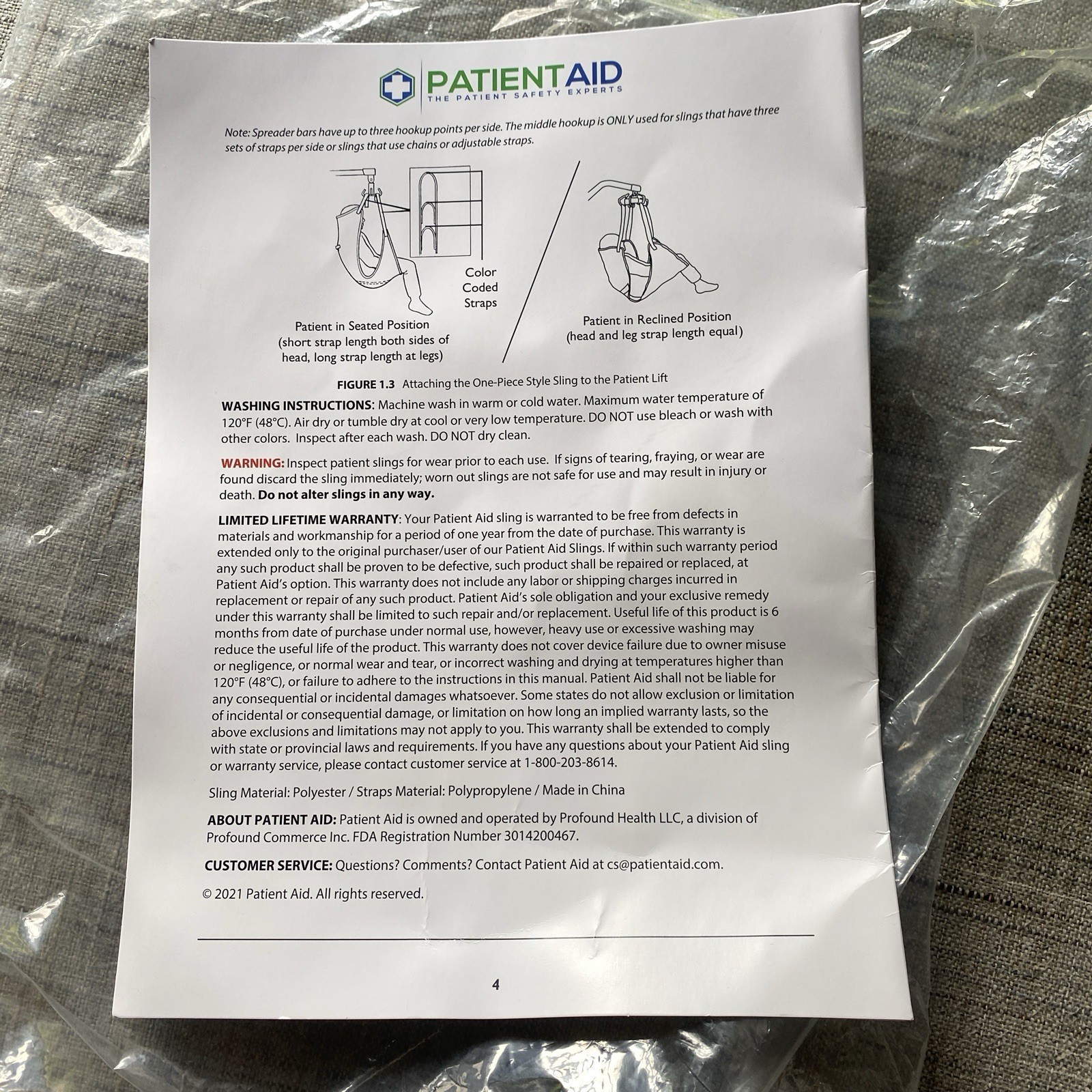 Patient Aid One Piece 600lbs 750L Lift Sling Positioning Strap Solid Polyester
