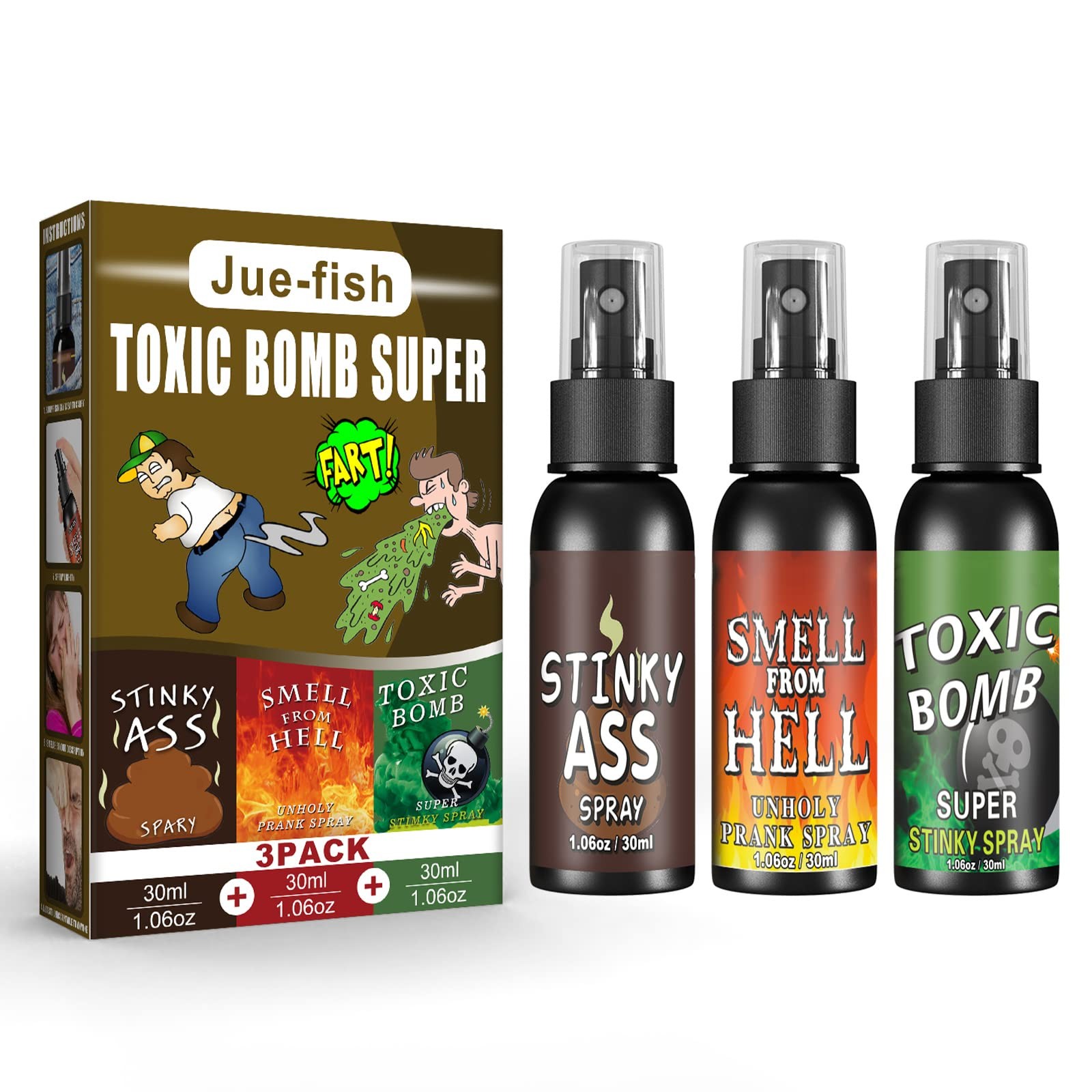 A AIFAMY 3P Fart Spray Extra Strong 30ml Potent Stink 3P, Stinky+bomb+hell