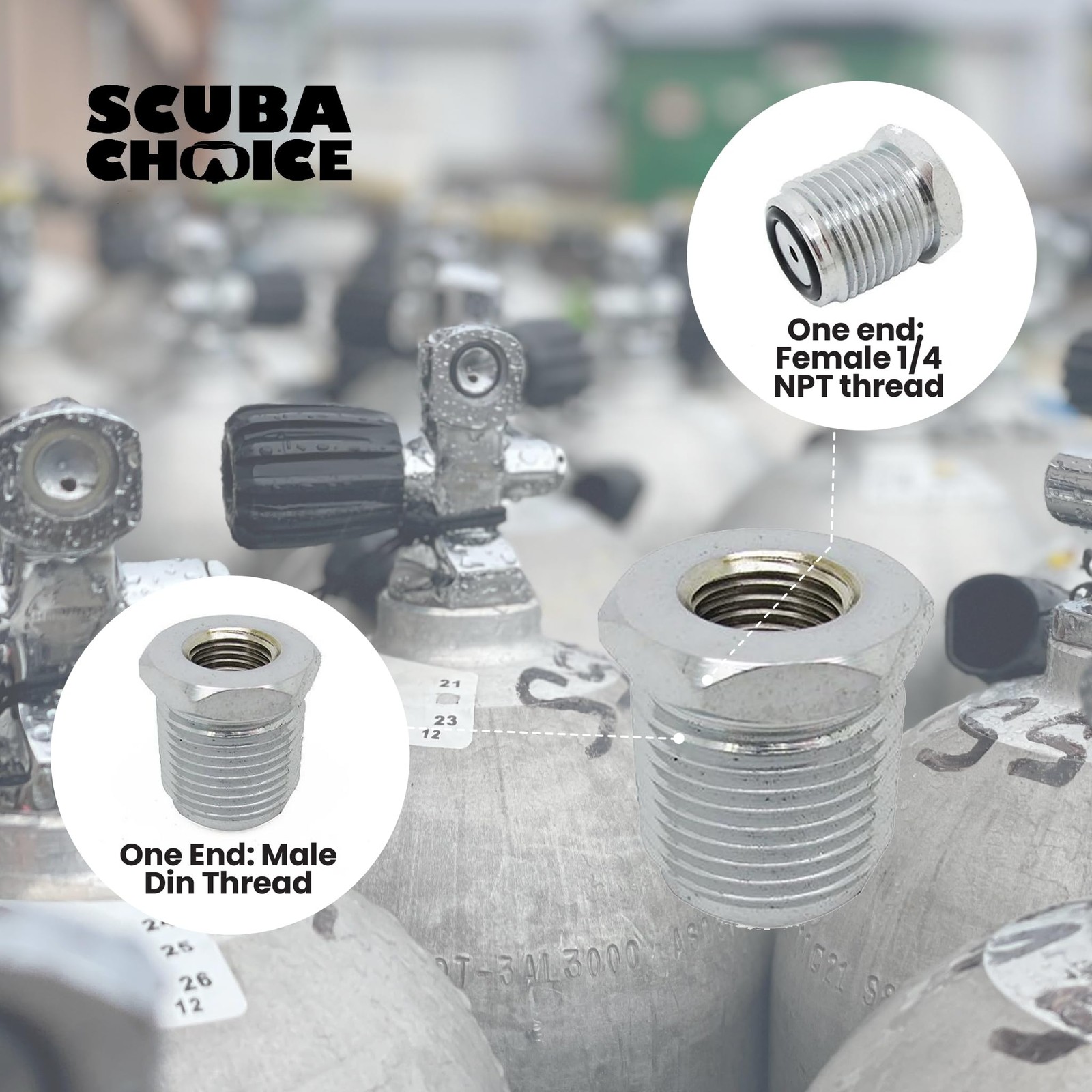 Diving Dive Female 1/4 NPT to Male Din Adapter Thread