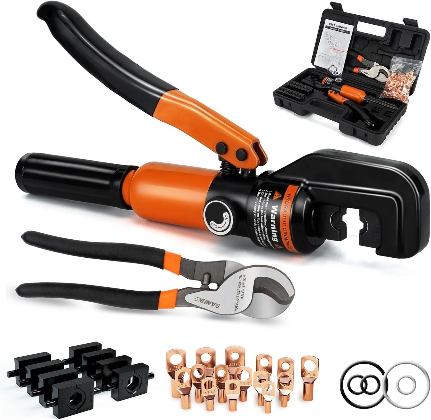 Electrical Terminal Cable Crimper Tool Kit with 9 Die Sets, 12 AWG to 2/0 AWG
