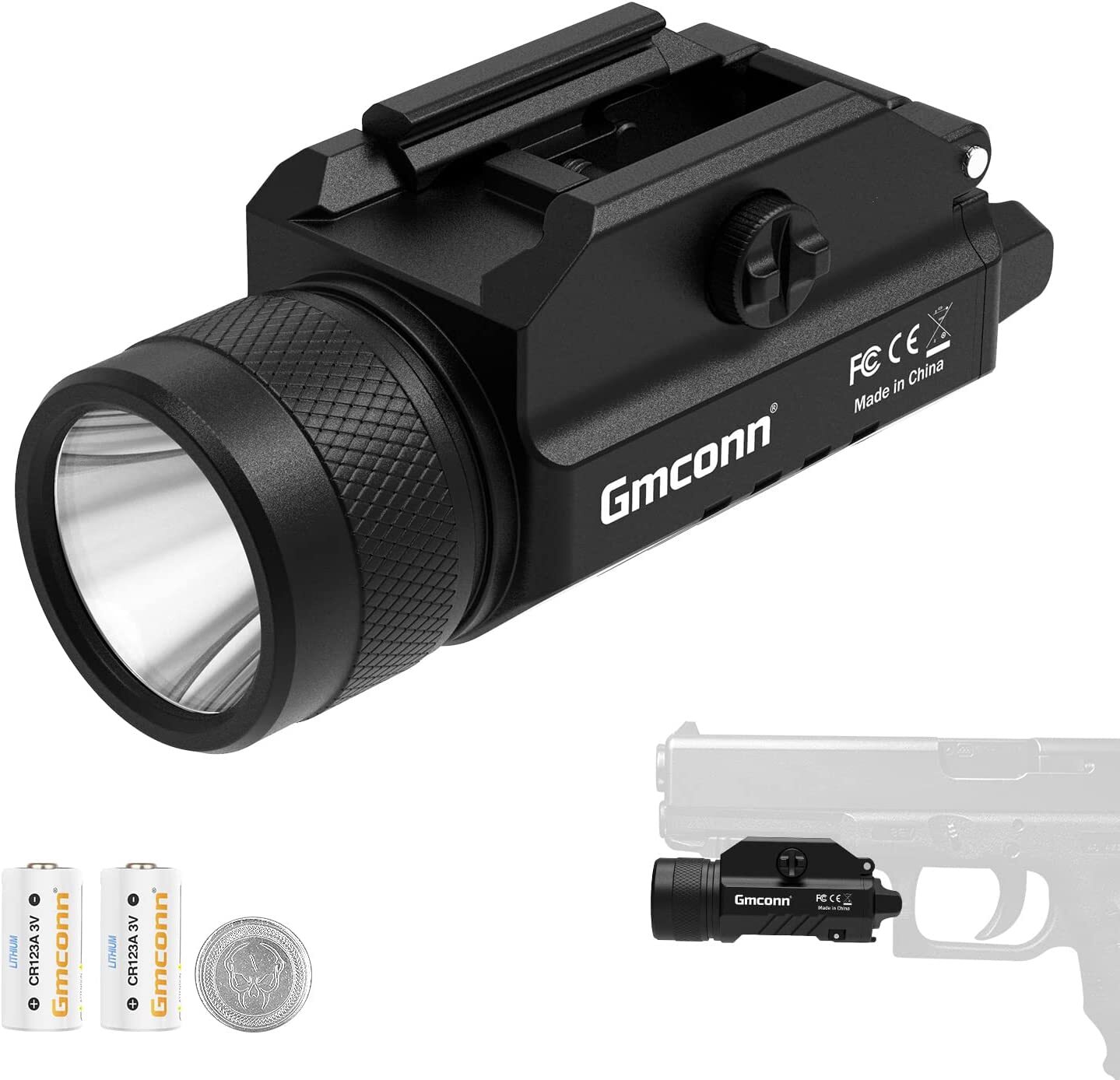 Gmconn Pistol Tactical Flashlight Hand Gun LED Strobe Light Picatinny Mounted