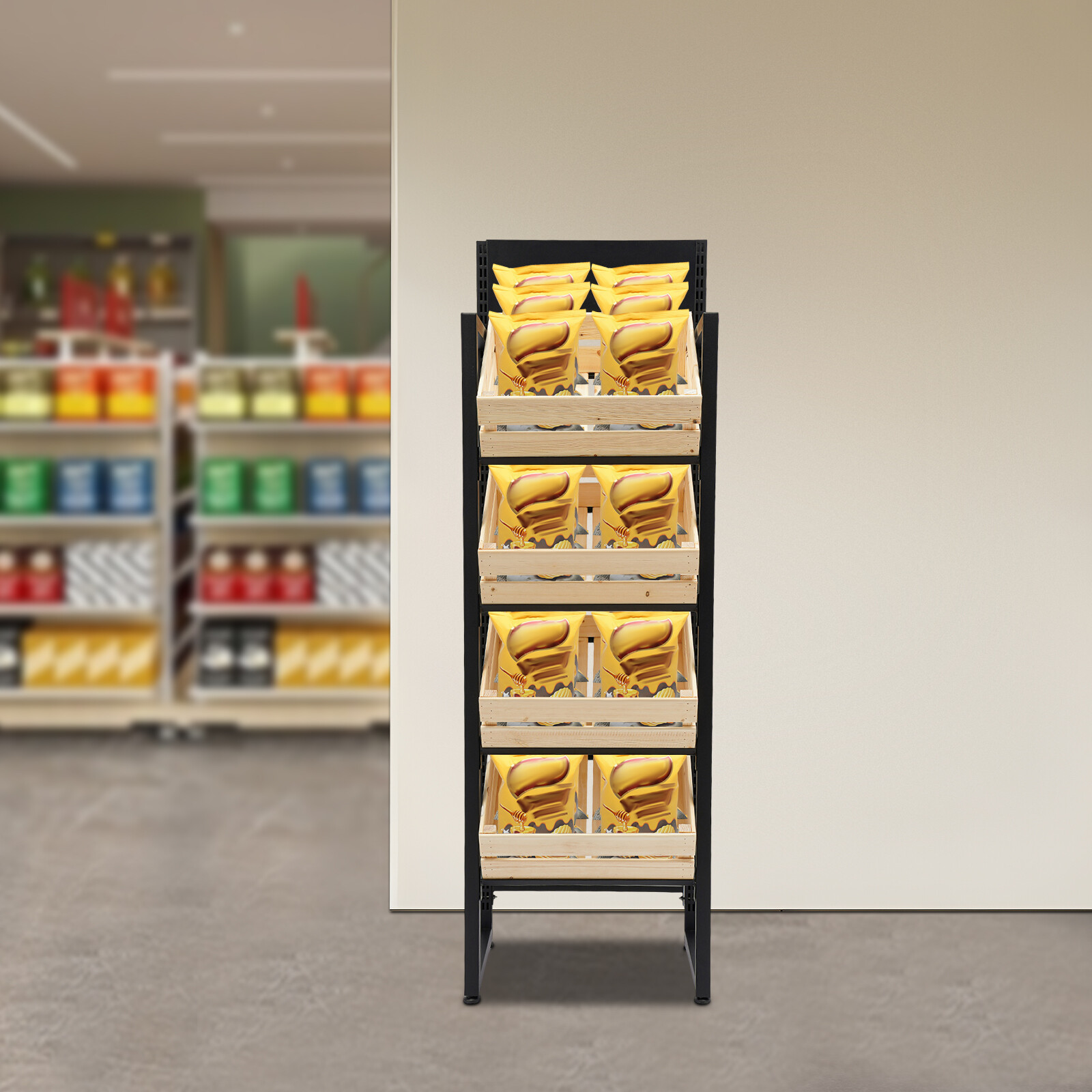 Market Retail Display Rack, Wood Fruit and Vegetable Storage Rack, Fruit Basket