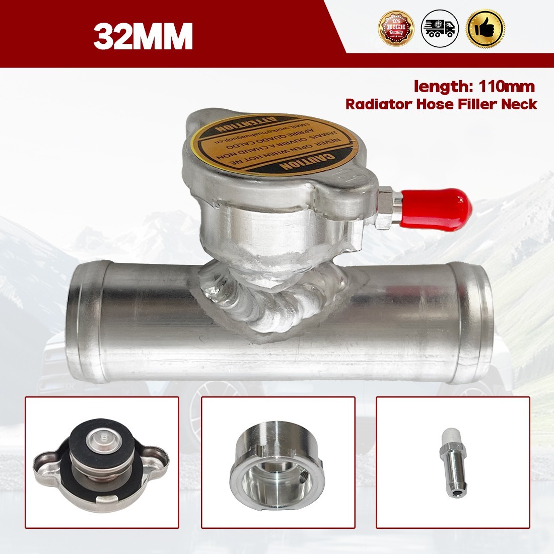 1-1/4" 32mm O.D. Aluminum In-Line Radiator Coolant Hose Connector Filler Neck