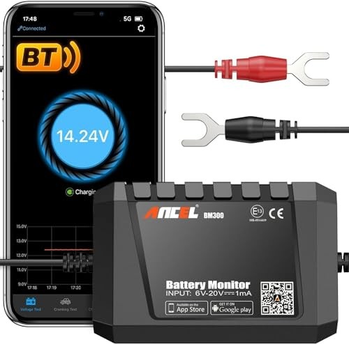 BM300 12V Battery Monitor, Bluetooth 4.0 Automotive Voltmeter with Black