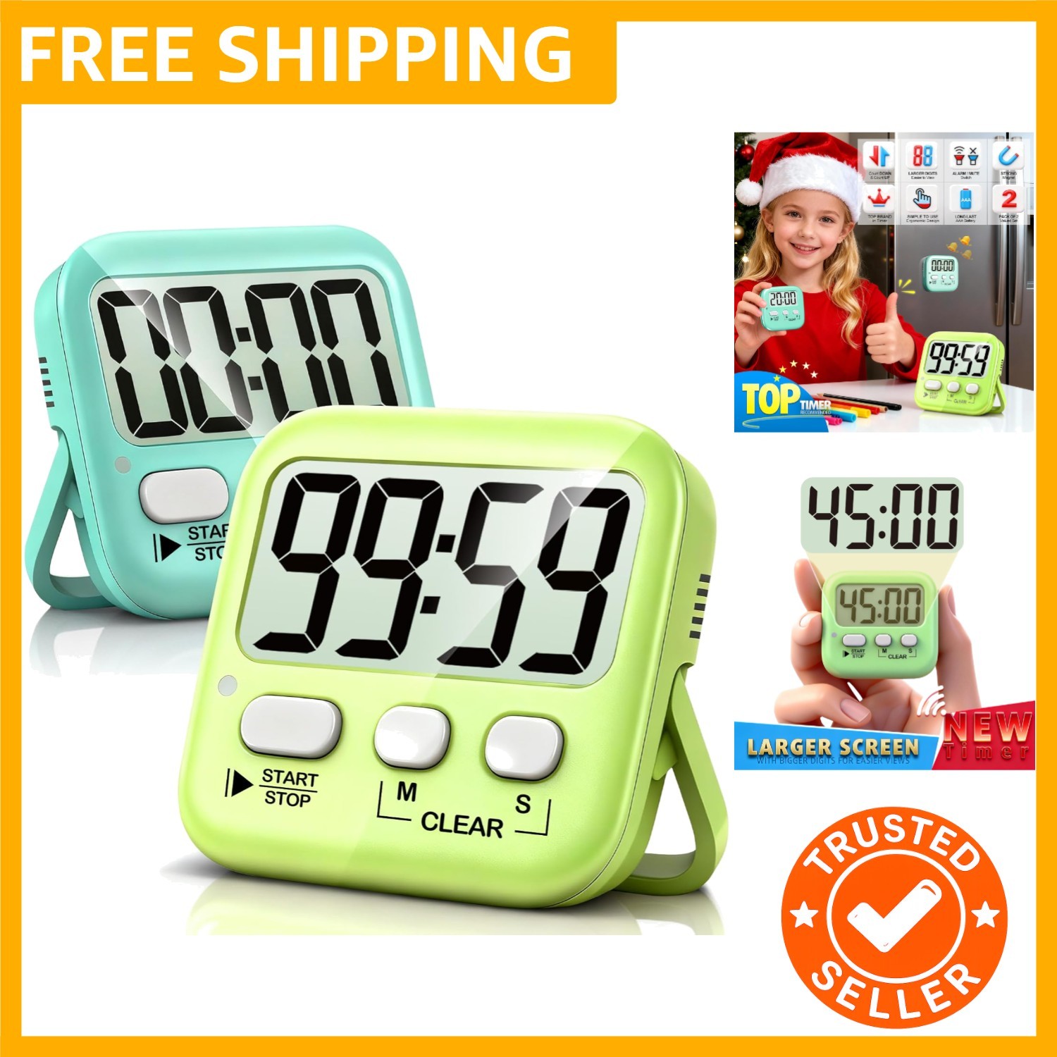 2 Pack Digital Timer for Kids, Magnetic Countdown Kitchen Timers for Cooking,...