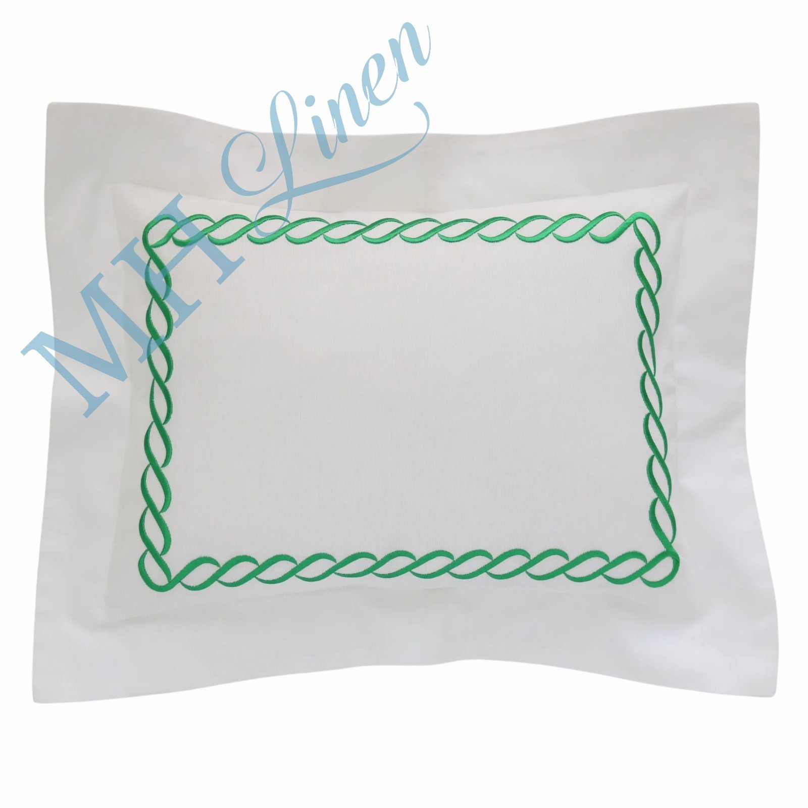 SAMPLE Ivory Cotton Boudoir Sham Pillow with Green Wavy Frieze Frame 12x16