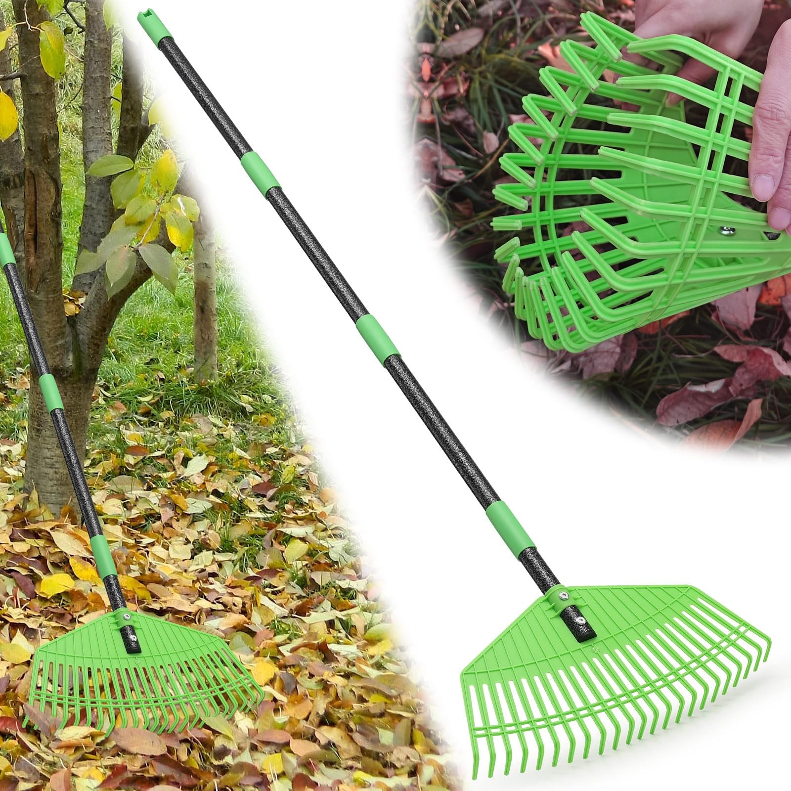 Leaf Rake for Lawn,16.5” Plastic Rake for Yard,Unbreakable Nylon Head,45” Lon...