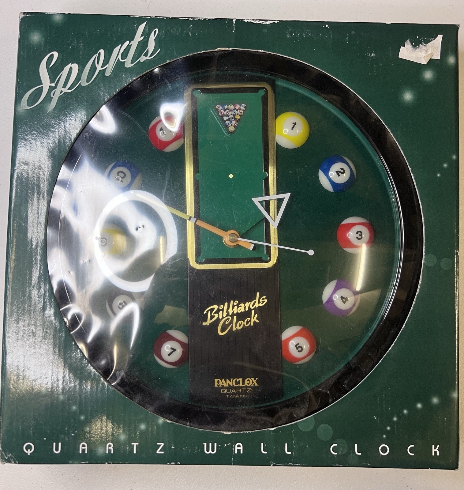 Vtg Wall Clock 1980s-90s Billiards Pool Table Balls Panclox Quartz Bar Man Cave