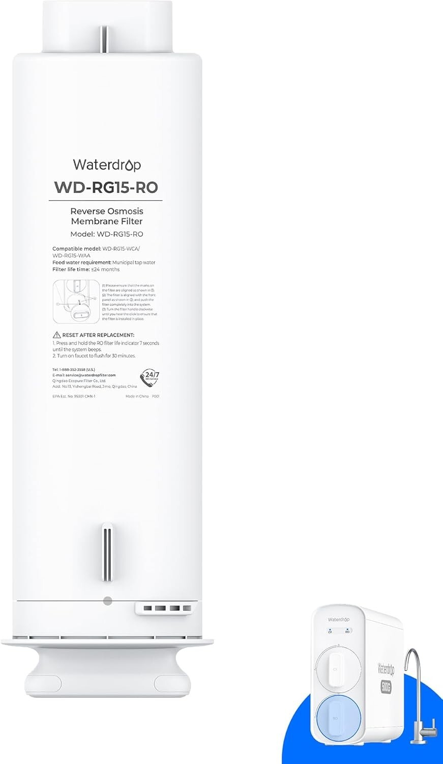 Waterdrop WD-G5P500-RO Filter,Replacement for WD-G5P500 & WD-G5P500A, 24-month
