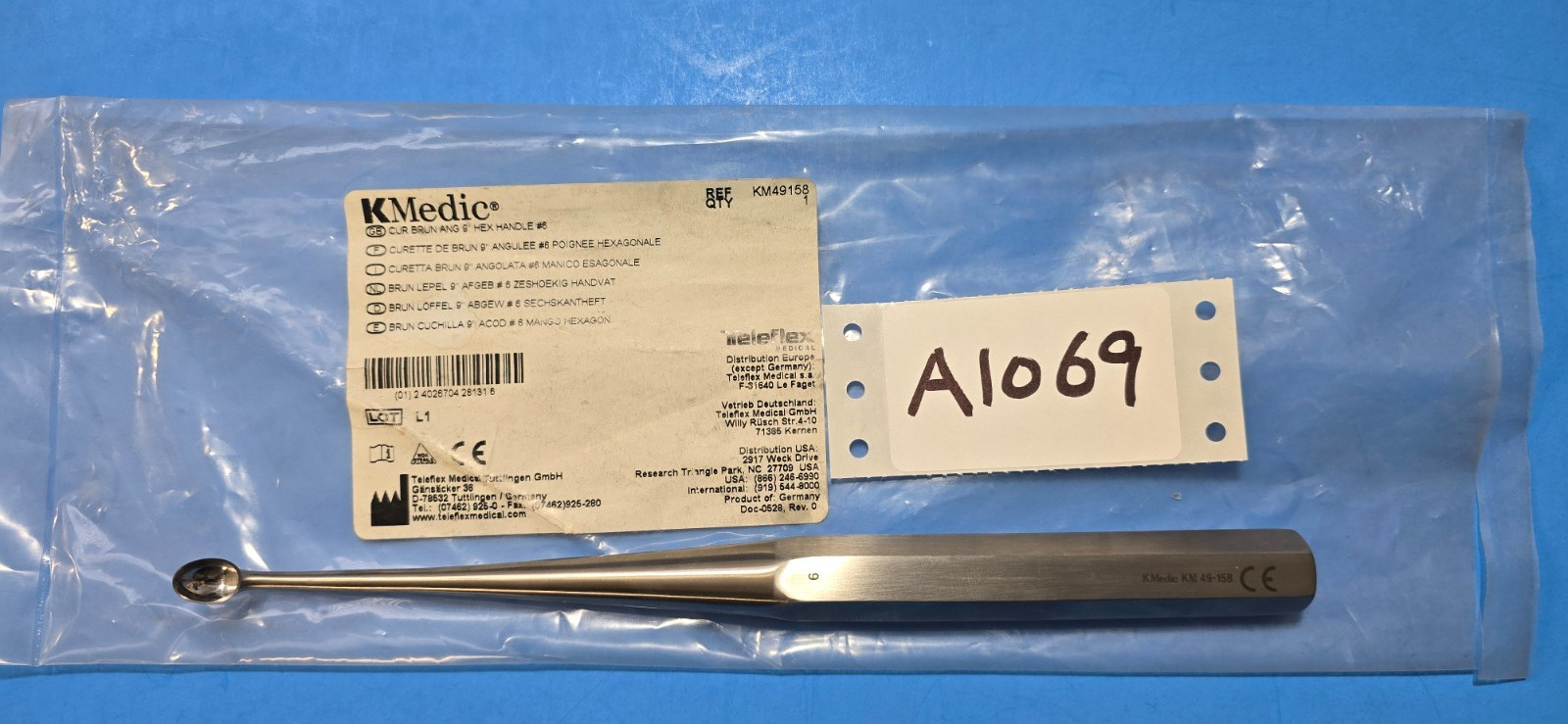 K Medic KM 49158 Orthopedic BRUN Curette Size 6  Angled