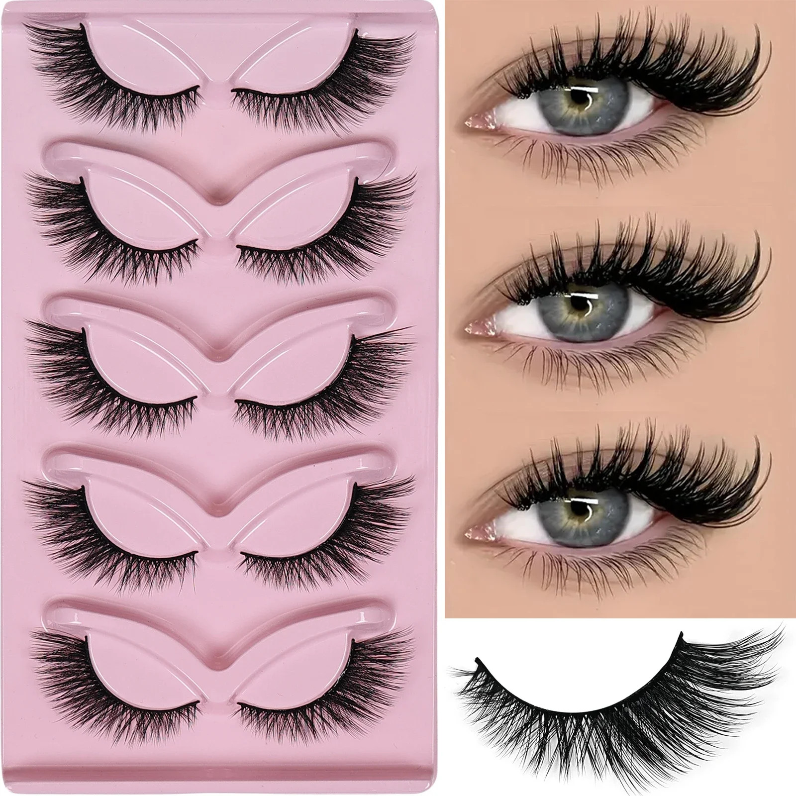 5 Pairs Cat Eye Lashes Wispy Fake Lashes Fluffy Cat Eye Lashes Extensions False