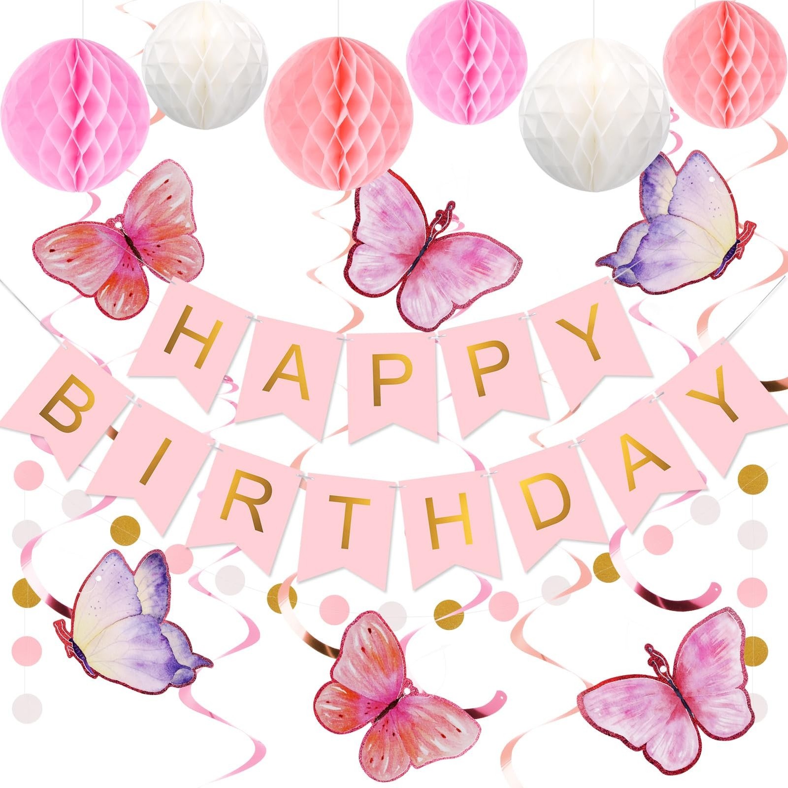 Birthday Decorations, Butterfly Decor, No DIY, Pre-Strung | Pink butterfly bi...