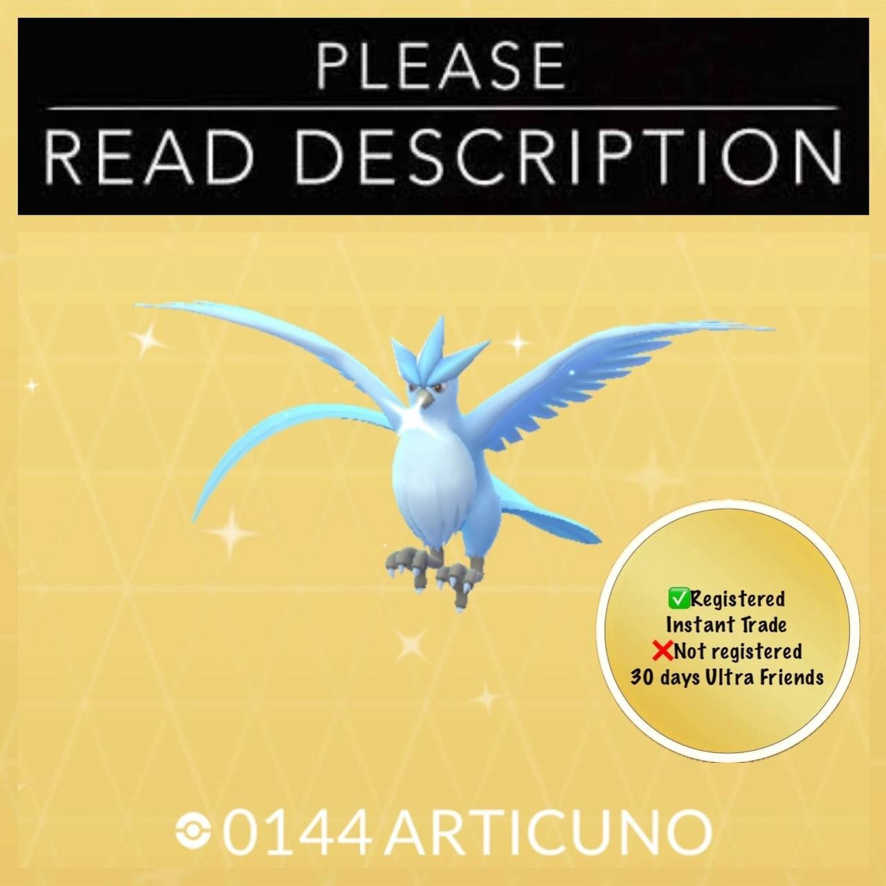 Shiny Articuno (Instant Registered or 30 days Ultra Friends) - Pokemon Go