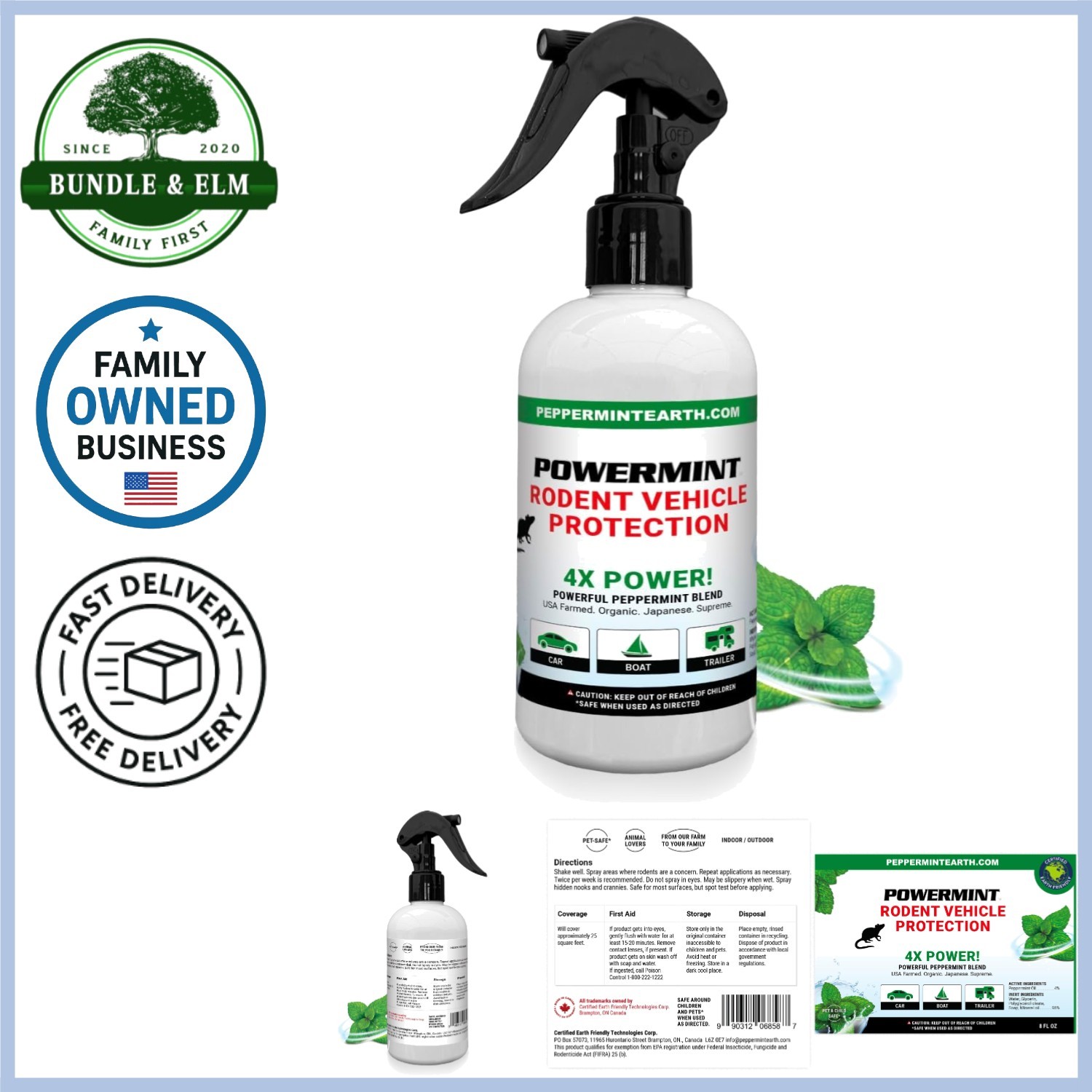 8 Oz Peppermint Oil Rodent Repellent Spray for Vehicles Cars Trucks RVs Boats