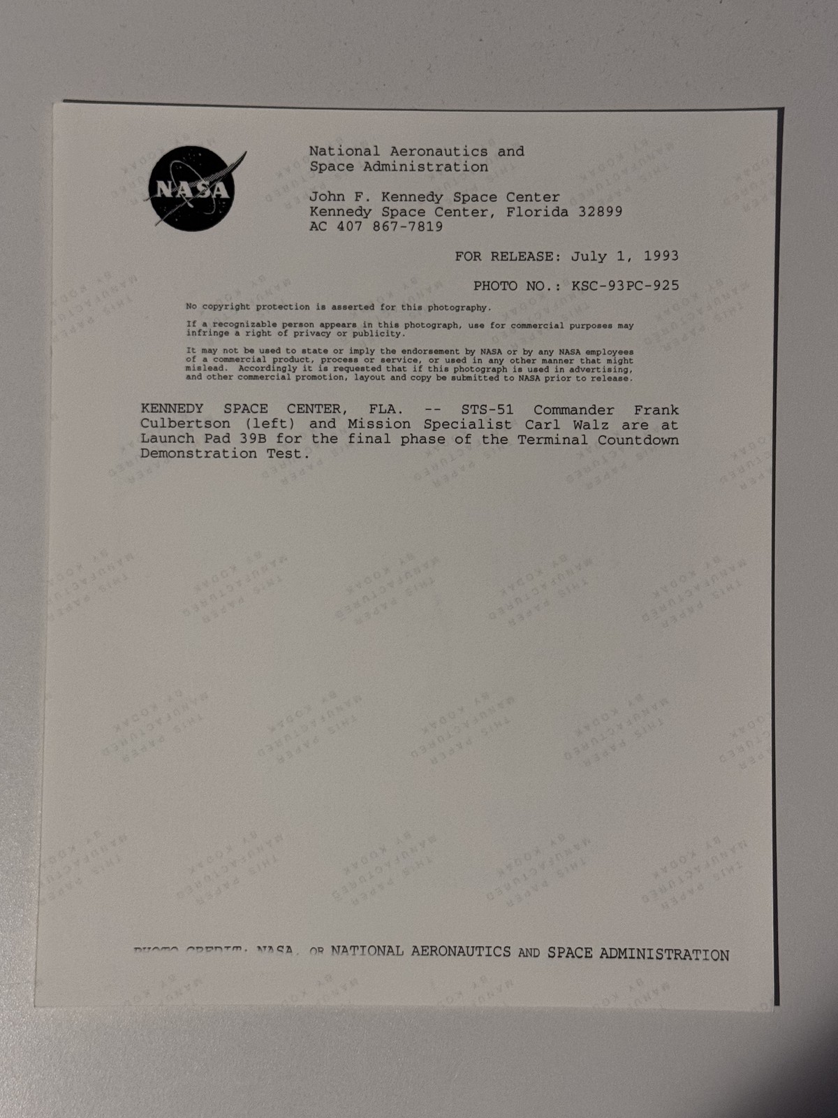 NASA STS 51 1993 Press Photo