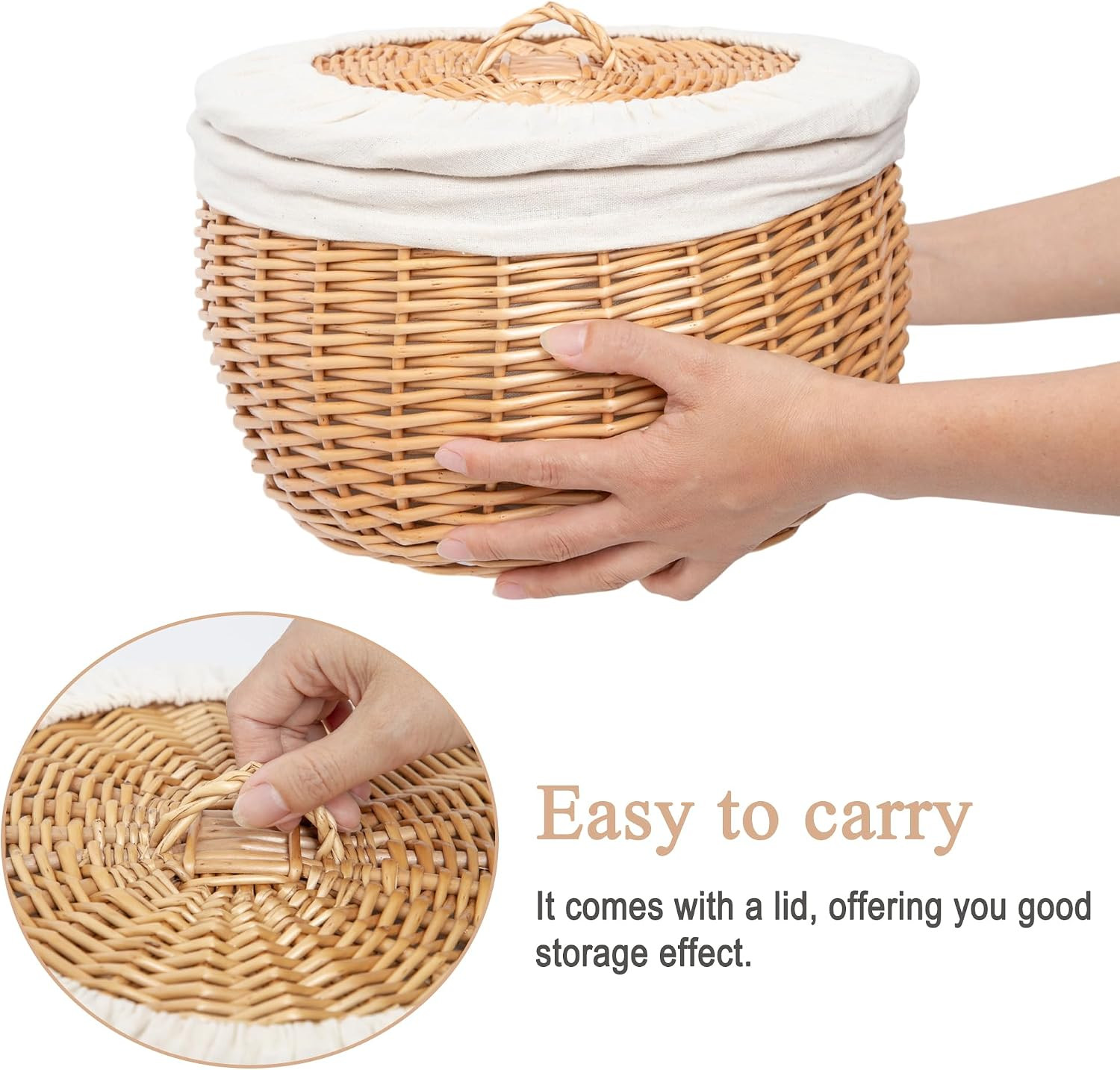 Wicker Bread Basket Serving with Lid & Removable Lining, Sourdough Proofing Bask