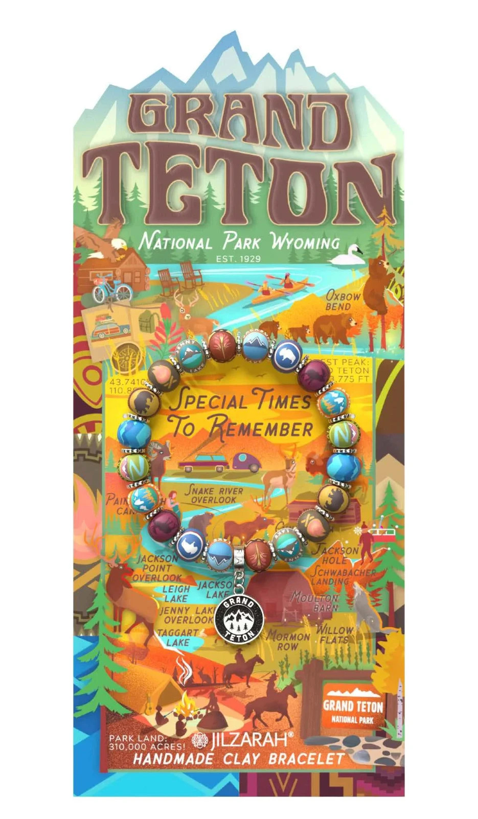 NEW JILZARAH Clay Beads DESTINATION GRAND TETON PARK Multi color 8mm Bracelet