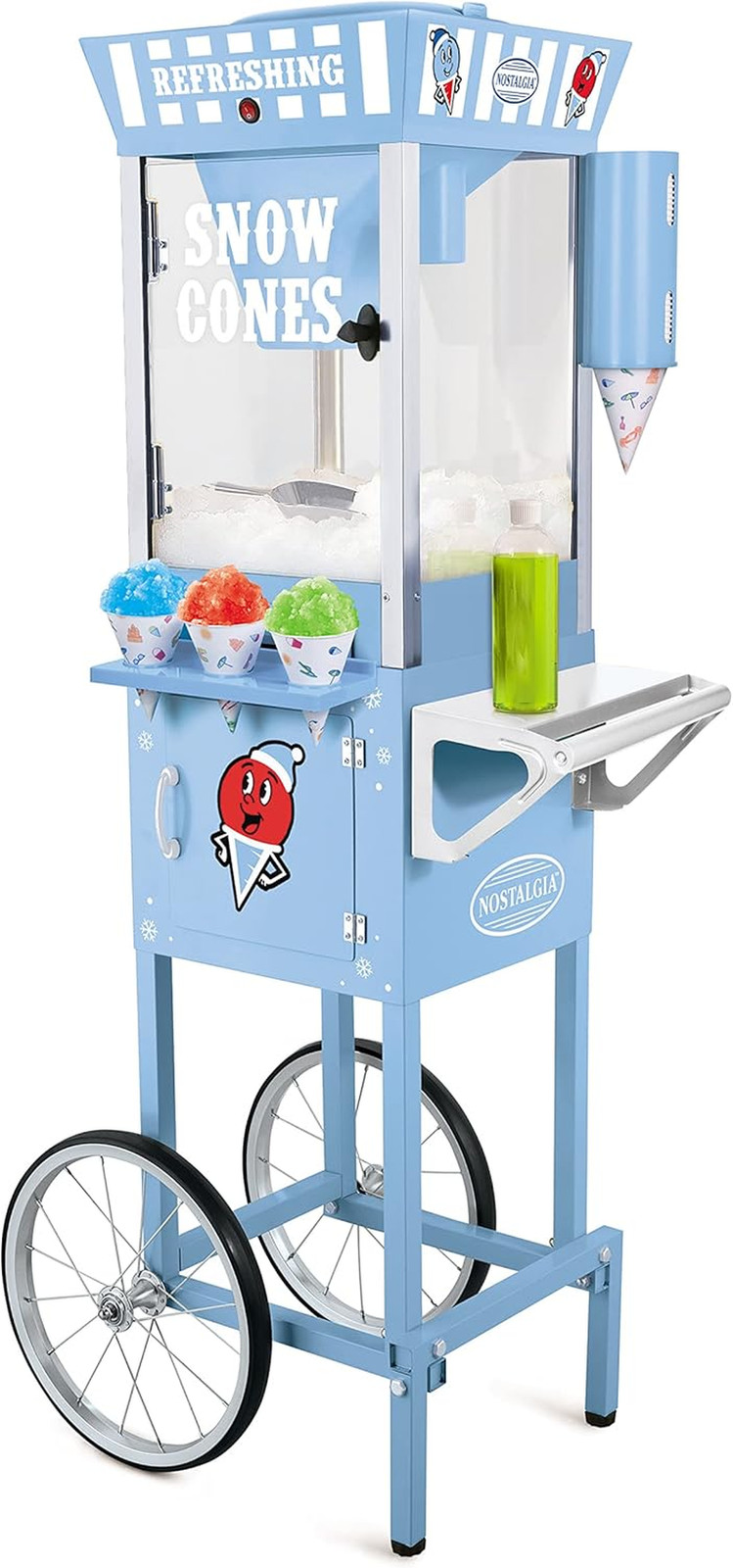 Retro Snow Cone Machine - 72 Treats, Syrup Bottles, Cups & Wheels - Blue